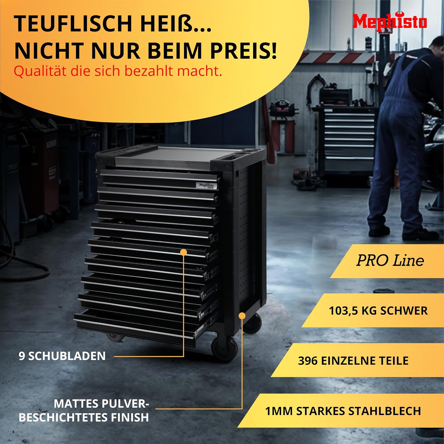 Mephisto Werkzeugwagen Full Black ProLine Werkstattwagen 9 Schubladen 3 Mephisto Werkzeugwagen Full Black ProLine Werkstattwagen 9 Schubladen – Bild 3