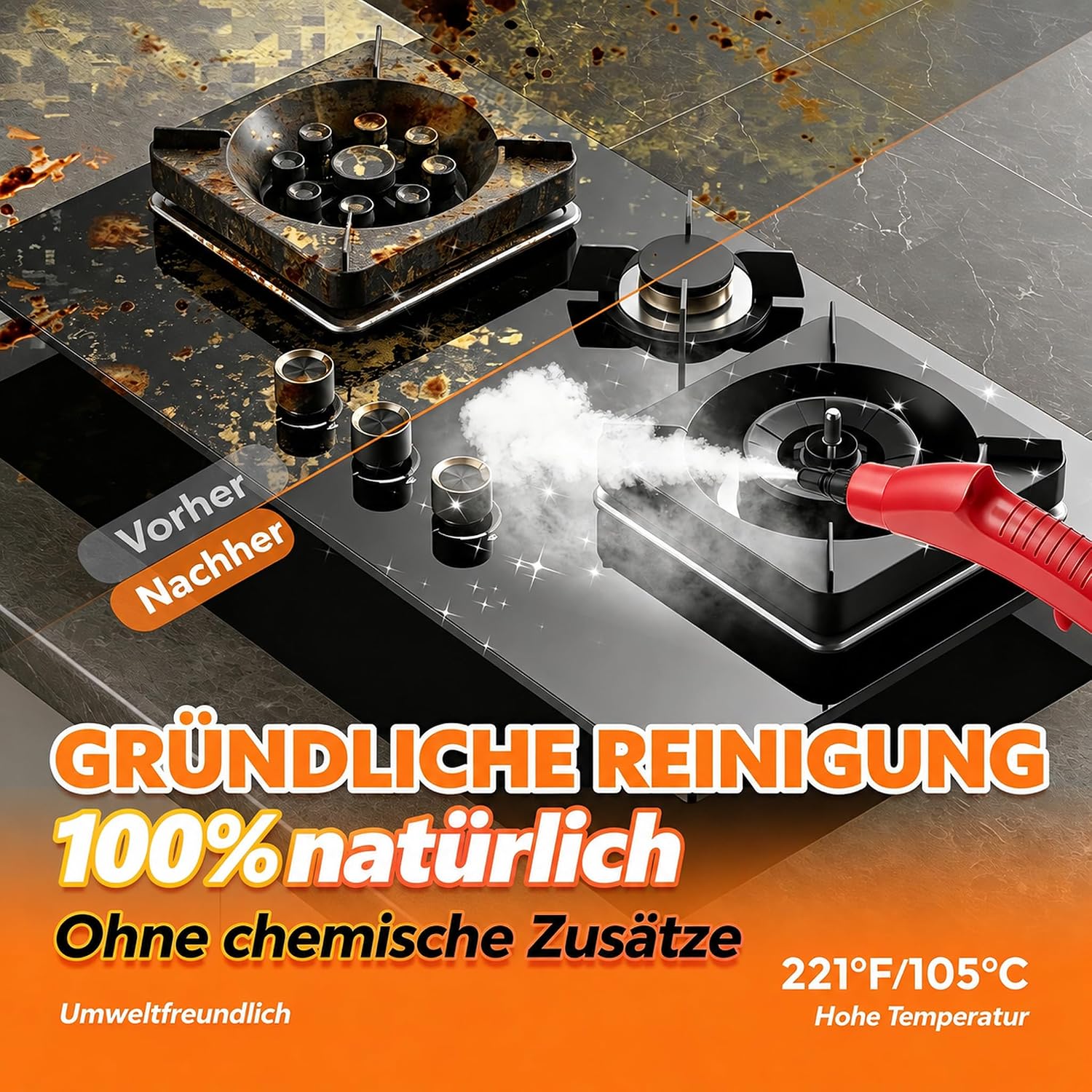 Dampfreiniger Handgerät, 15 Sekunden Aufheizzeit, 1,1L Wassertank, Rot 5 Dampfreiniger Handgerät, 15 Sekunden Aufheizzeit, 1,1L Wassertank, Rot – Bild 5