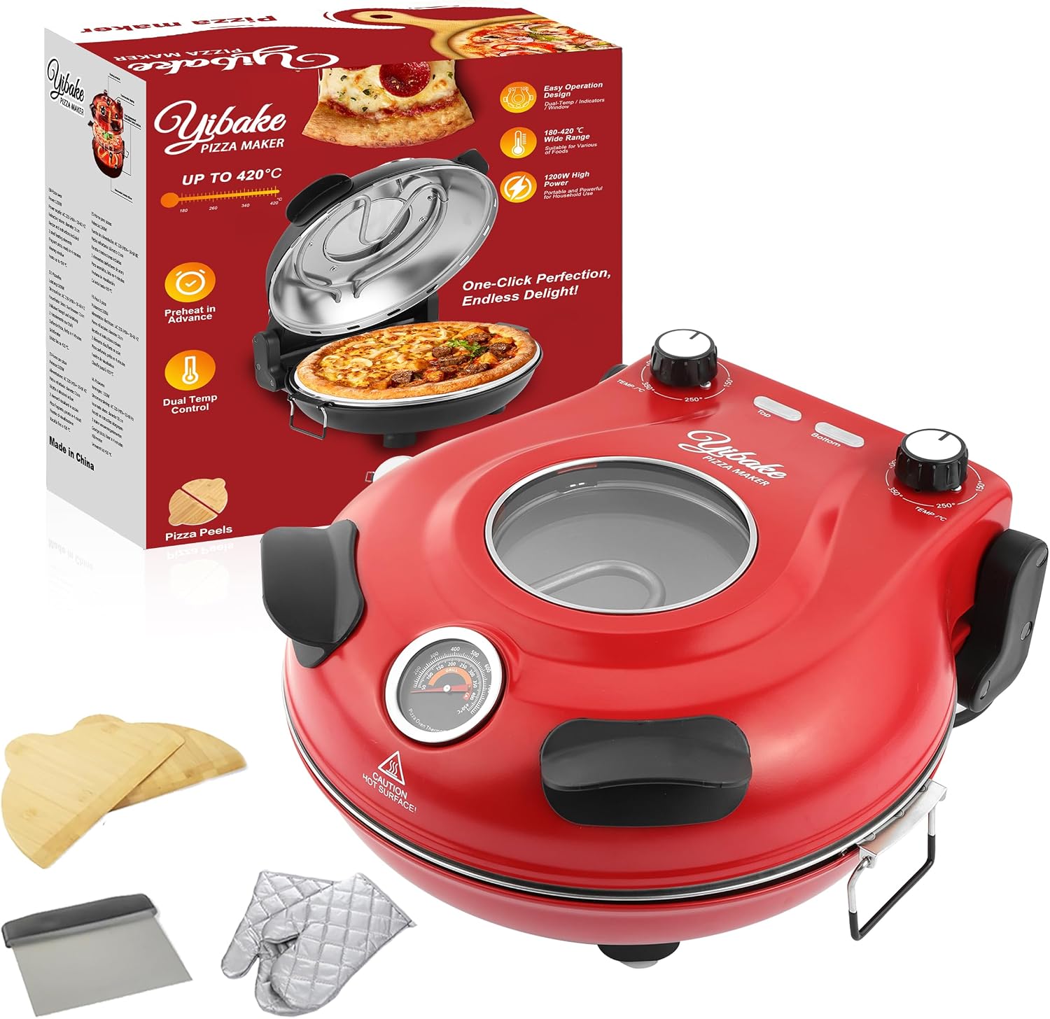 1200W Pizzaofen elektrisch, Indoor-Pizzaofen,Rot 1 1200W Pizzaofen elektrisch, Indoor-Pizzaofen,Rot