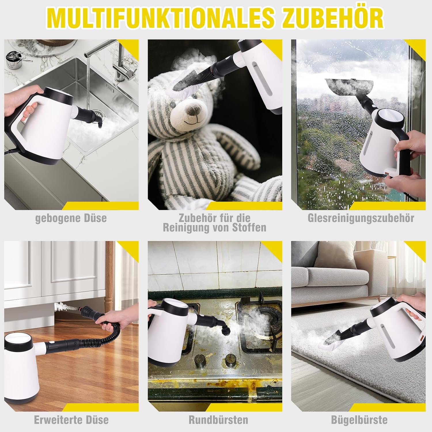 Fippesax Handdampfreiniger, 400 ml Mehrzweck‑Dampfreiniger mit 9‑teiligem Zubehör, chemikalienfrei für Haushalt, Böden, Fliesen, Fenster & Sofas 5 Fippesax Handdampfreiniger, 400 ml Mehrzweck‑Dampfreiniger mit 9‑teiligem Zubehör, chemikalienfrei für Haushalt, Böden, Fliesen, Fenster & Sofas – Bild 5