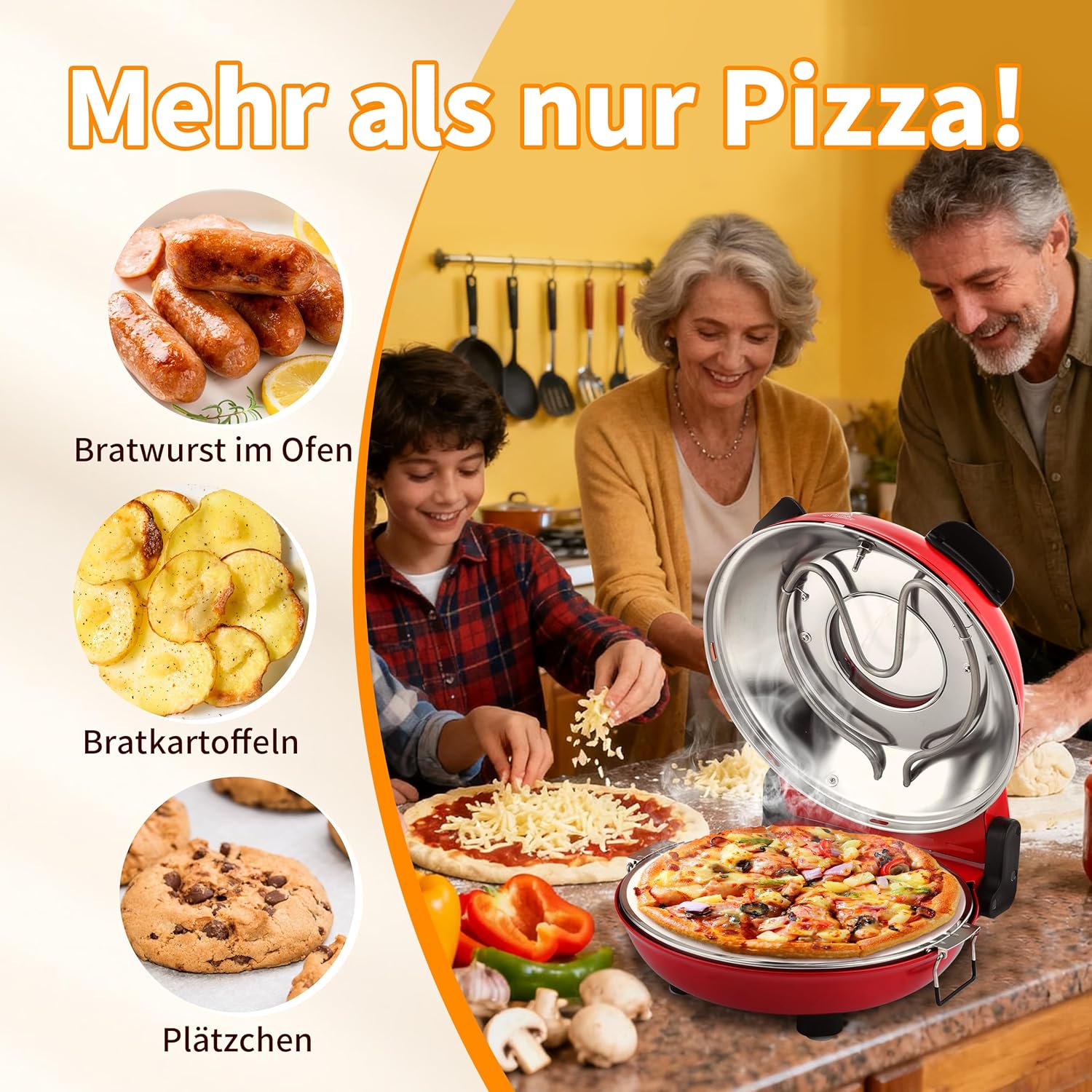 1200W Pizzaofen elektrisch, Indoor-Pizzaofen,Rot 3 1200W Pizzaofen elektrisch, Indoor-Pizzaofen,Rot – Bild 3