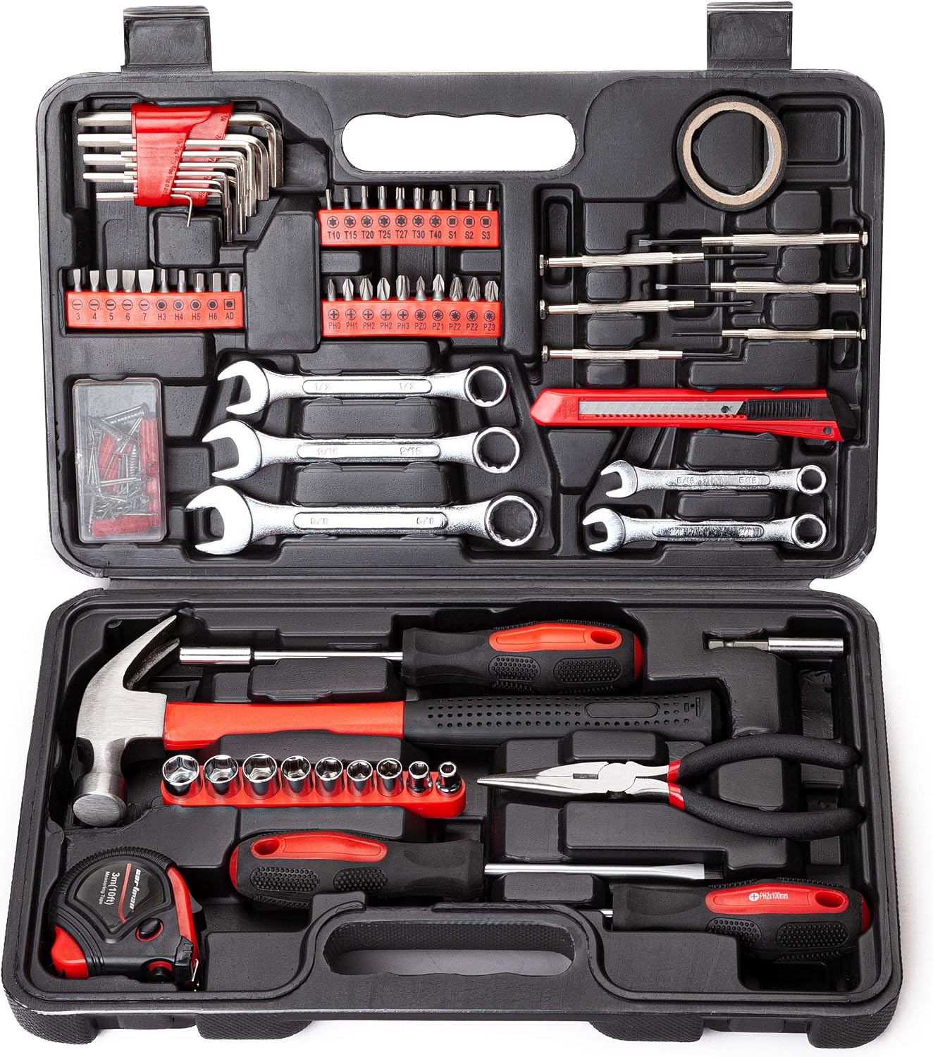 CARTMAN Werkzeugset 148-teilig für Haushalt und Reparaturen, Rot | Mit Formeinlage und Hartschalenkoffer für Wartung, Montage und Heimwerkerarbeiten 2 CARTMAN Werkzeugset 148-teilig für Haushalt und Reparaturen, Rot | Mit Formeinlage und Hartschalenkoffer für Wartung, Montage und Heimwerkerarbeiten – Bild 2