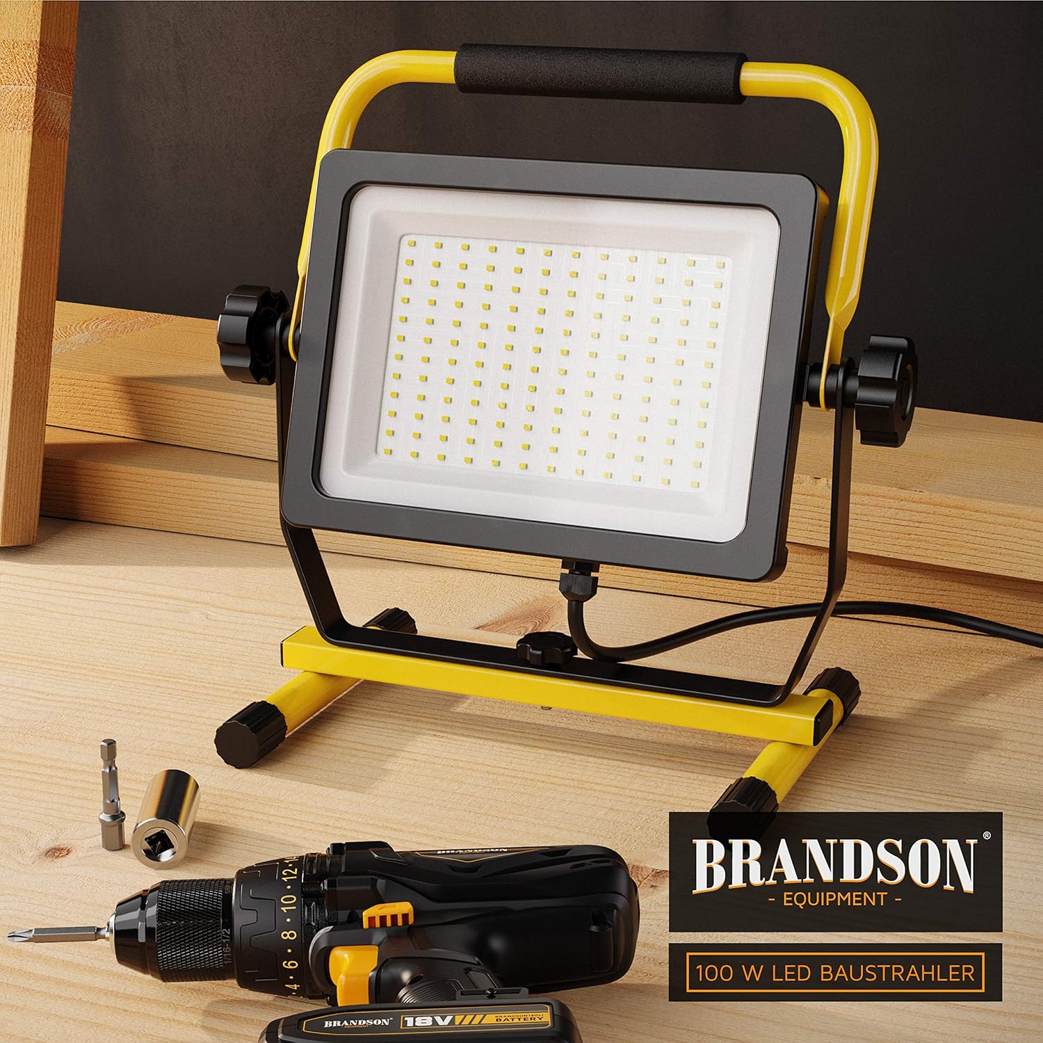 Brandson - 100W LED Baustrahler 144 SMD LEDs – Arbeitsleuchte – Bauscheinwerfer – Baulampe - Tragegriff 6000K – 10000 Lumen – 4 m Stromkabel – Metallgehäuse – IP65 5 Brandson - 100W LED Baustrahler 144 SMD LEDs – Arbeitsleuchte – Bauscheinwerfer – Baulampe - Tragegriff 6000K – 10000 Lumen – 4 m Stromkabel – Metallgehäuse – IP65 – Bild 5
