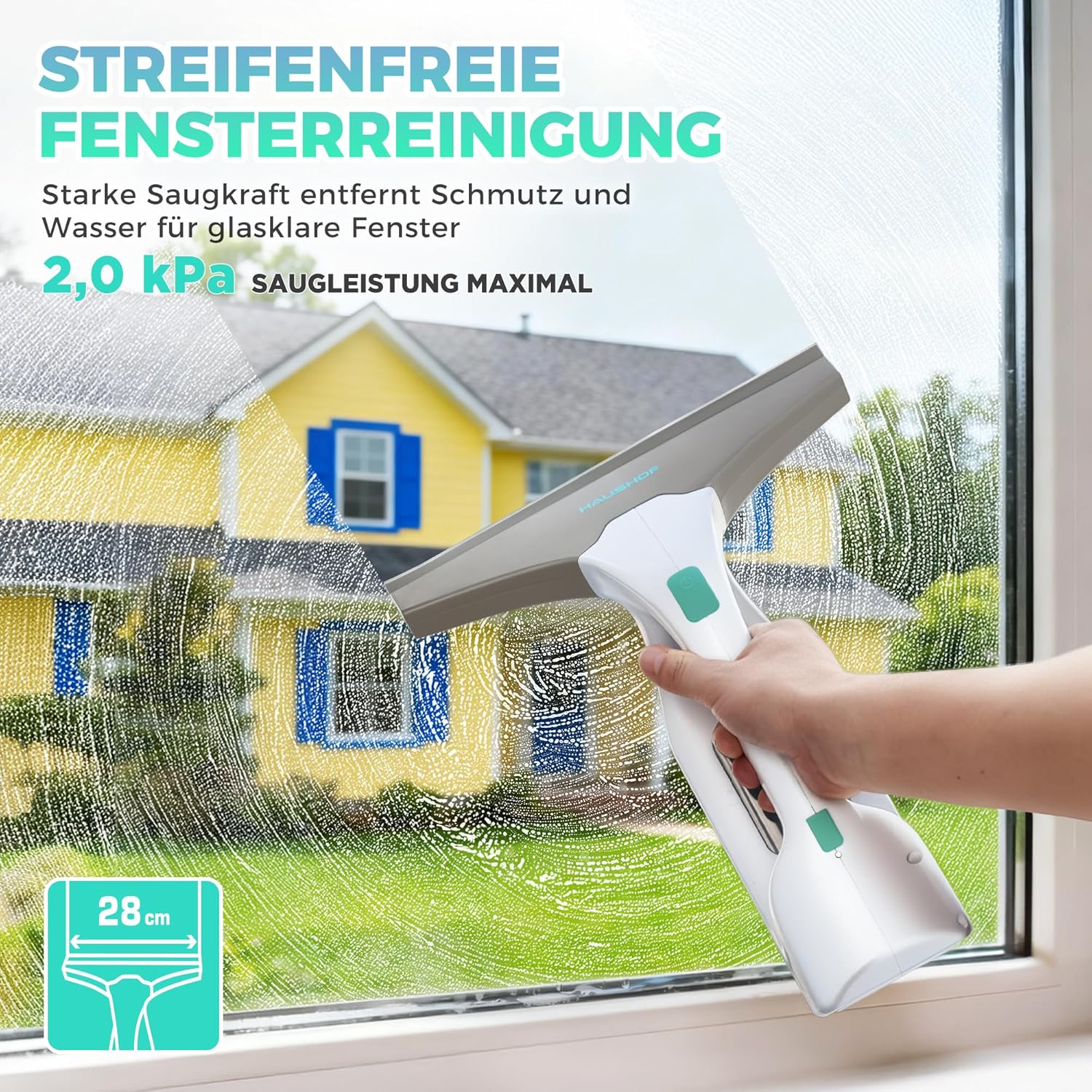 HAUSHOF Akku Fenstersauger Set, Kabelloser Fensterreiniger Fensterputzer mit 30 Min Laufzeit 2 HAUSHOF Akku Fenstersauger Set, Kabelloser Fensterreiniger Fensterputzer mit 30 Min Laufzeit – Bild 2