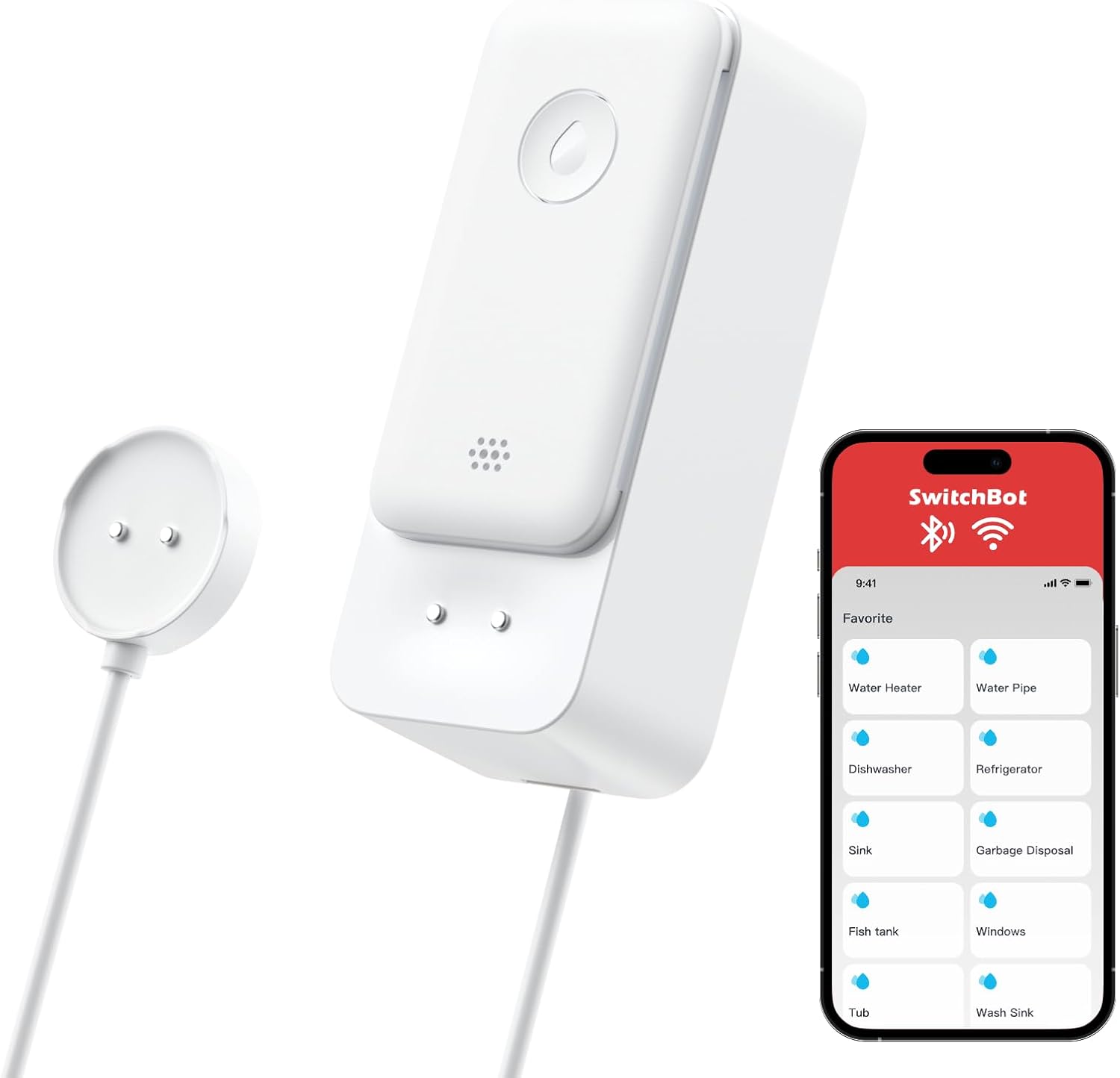 SwitchBot Wassermelder WLAN, Wassersensor mit 1m Sensorkabel
