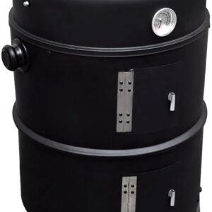 ITA Räuchergrill 3in1 Multifunktional - Grillen, Räuchern, Garen - Modularer Holzkohlegrill Smoker mit Thermometer & regulierbarem Luftabzug am Deckel - Grilltonne Räucherofen