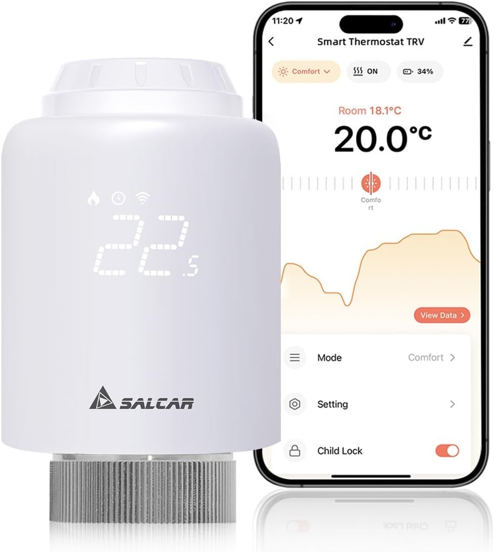 SALCAR Smartes Heizkörperthermostat WiFi TRV603 Thermostat Heizung Kompatibel mit Amazon Alexa & Google Assistant Programmierbar Heizungsthermostat Tuya Smartes Heizkörper kein Gateway erforderlich 1 SALCAR Smartes Heizkörperthermostat WiFi TRV603 Thermostat Heizung Kompatibel mit Amazon Alexa & Google Assistant Programmierbar Heizungsthermostat Tuya Smartes Heizkörper kein Gateway erforderlich