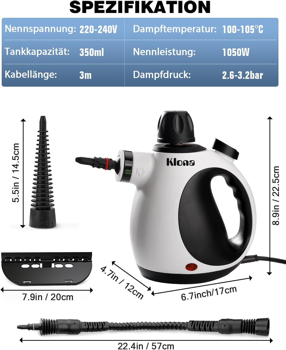 KLONA Dampfreiniger Handgerät, Steam Cleaner mit 10 Zubehör 2 KLONA Dampfreiniger Handgerät, Steam Cleaner mit 10 Zubehör – Bild 2