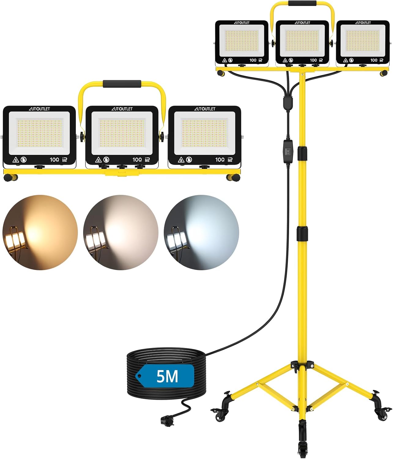 AUTOUTLET Baustrahler LED mit Rollstativ 300W, 3000K/5000K/6500K & 5M Kabel 1 AUTOUTLET Baustrahler LED mit Rollstativ 300W, 3000K/5000K/6500K & 5M Kabel