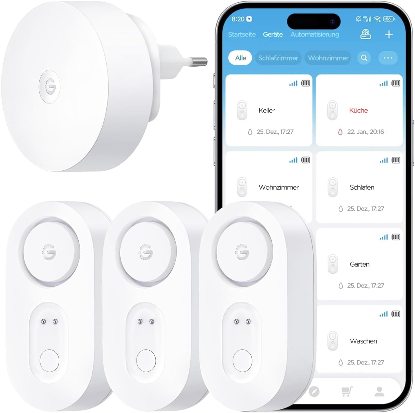 Smarte Wassermelder kaufen: nie wieder ein Wasserschaden-Problem 6 GoveeLife Wassermelder 1s mit Hub