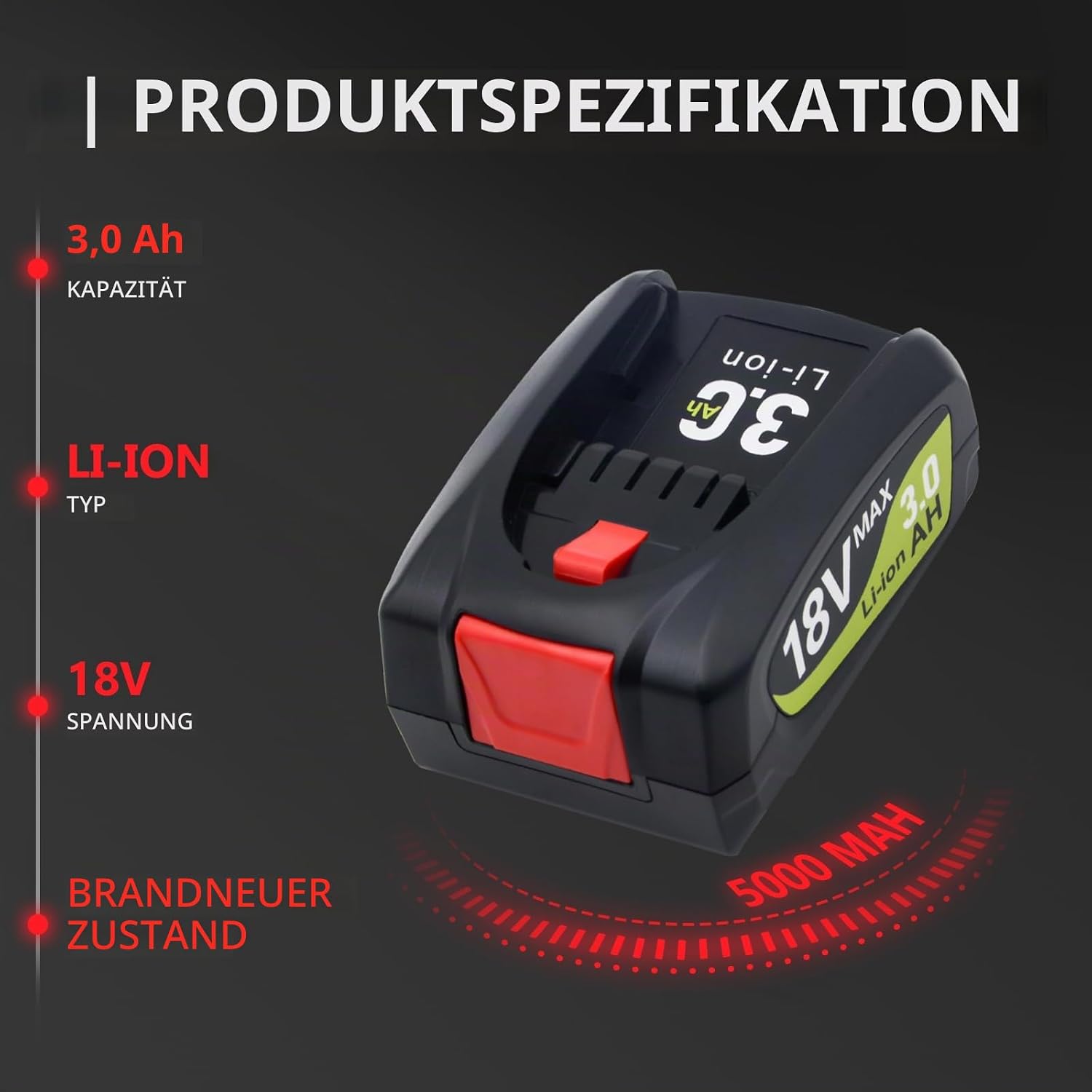 18 V 3,0 Ah Ersatzakku für Bosch Akku-Elektrowerkzeuge, 18 V Akku für BAT609 BAT612 BAT618 Kompatibel mit Bosch PBA PSB PSR 2 18 V 3,0 Ah Ersatzakku für Bosch Akku-Elektrowerkzeuge, 18 V Akku für BAT609 BAT612 BAT618 Kompatibel mit Bosch PBA PSB PSR – Bild 2