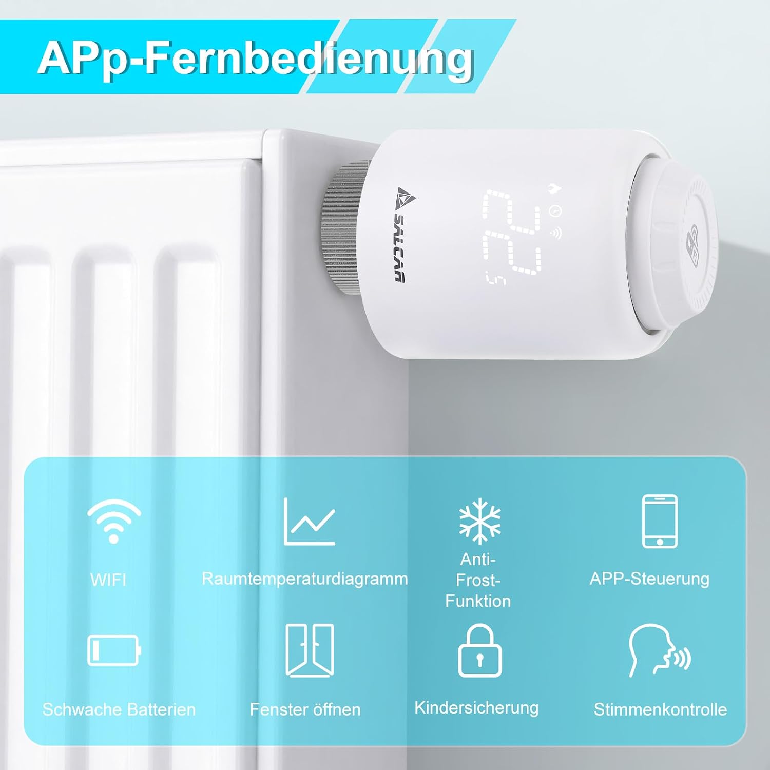 SALCAR Smartes Heizkörperthermostat WiFi TRV603 Thermostat Heizung Kompatibel mit Amazon Alexa & Google Assistant Programmierbar Heizungsthermostat Tuya Smartes Heizkörper kein Gateway erforderlich 2 SALCAR Smartes Heizkörperthermostat WiFi TRV603 Thermostat Heizung Kompatibel mit Amazon Alexa & Google Assistant Programmierbar Heizungsthermostat Tuya Smartes Heizkörper kein Gateway erforderlich – Bild 2