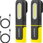 Arbeitsleuchte LED Akku, 800LM Werkstattlampe mit Haken und Magnetfuß, 360° Drehbare 3 Lichtmodi Taschenlampe Werkstatt Handlampe für Auto Reparatur Camping Notfall (2 Stück)