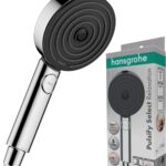 hansgrohe Pulsify Select S - wassersparender Duschkopf 6,9 l/min (EcoSmart), Handbrause mit 3 Strahlarten, 105 mm Duschbrause, Sparduschkopf mit Antikalk-Funktion, Chrom, 24111000