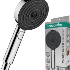 hansgrohe Pulsify Select S - wassersparender Duschkopf 6,9 l/min (EcoSmart), Handbrause mit 3 Strahlarten, 105 mm Duschbrause, Sparduschkopf mit Antikalk-Funktion, Chrom, 24111000