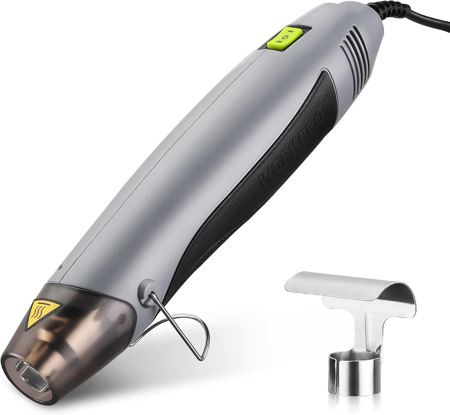 WORKPRO Mini Heißluftpistole, 400W Heißluftföhn, Tragbare Heißluftpistole mit Reflektordüse & klappbarem Ständer, 2 Temperatureinstellungen 300℃/500℃, Für Handwerk, Schrumpffolie, 23 x 4,5 cm