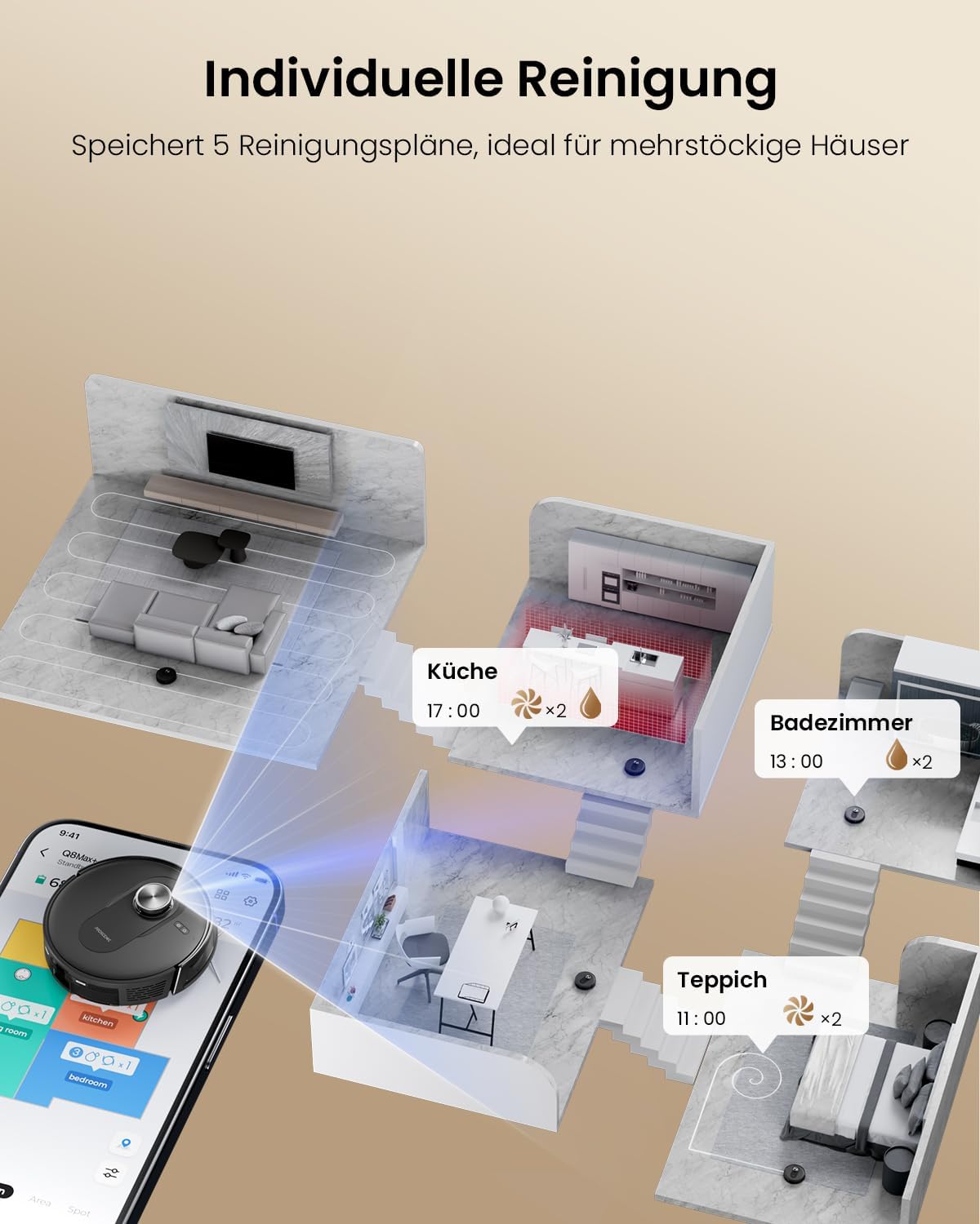Proscenic Q8 Max+ Saugroboter mit Wischfunktion, 8000 Pa 200 Min Staubsauger Roboter mit Absaugstation, LiDAR-Navigation mit 5 Karten & Linienlaser-Hindernisvermeidung, Steuerung über APP Alexa Siri 5 Proscenic Q8 Max+ Saugroboter mit Wischfunktion, 8000 Pa 200 Min Staubsauger Roboter mit Absaugstation, LiDAR-Navigation mit 5 Karten & Linienlaser-Hindernisvermeidung, Steuerung über APP Alexa Siri – Bild 5