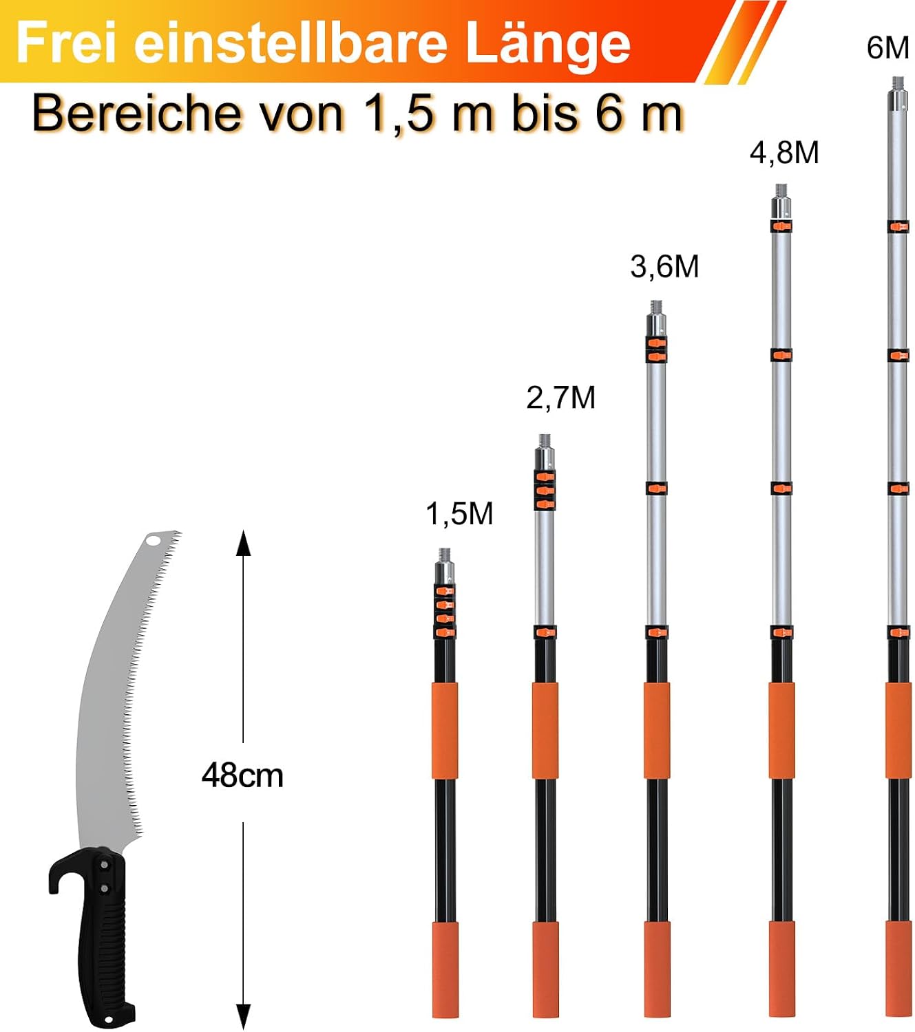 LAANPOLE 6m Astsäge Teleskop für Baumbeschneidung, Säge mit 1,5-6m Teleskopstange Manuelle hochentaster, Baumsäge Teleskop für Gärten, Forstwirtschaft, Landwirtschaft 3 LAANPOLE 6m Astsäge Teleskop für Baumbeschneidung, Säge mit 1,5-6m Teleskopstange Manuelle hochentaster, Baumsäge Teleskop für Gärten, Forstwirtschaft, Landwirtschaft – Bild 3