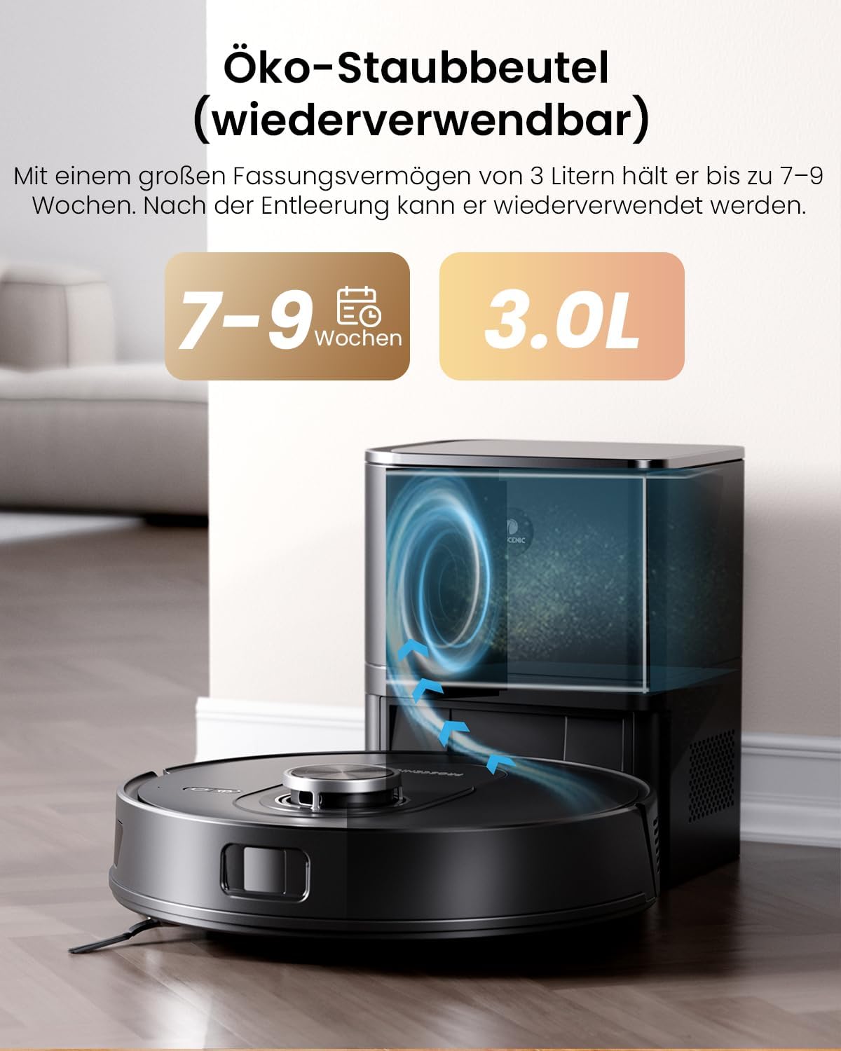 Proscenic Q8 Max+ Saugroboter mit Wischfunktion, 8000 Pa 200 Min Staubsauger Roboter mit Absaugstation, LiDAR-Navigation mit 5 Karten & Linienlaser-Hindernisvermeidung, Steuerung über APP Alexa Siri 3 Proscenic Q8 Max+ Saugroboter mit Wischfunktion, 8000 Pa 200 Min Staubsauger Roboter mit Absaugstation, LiDAR-Navigation mit 5 Karten & Linienlaser-Hindernisvermeidung, Steuerung über APP Alexa Siri – Bild 3