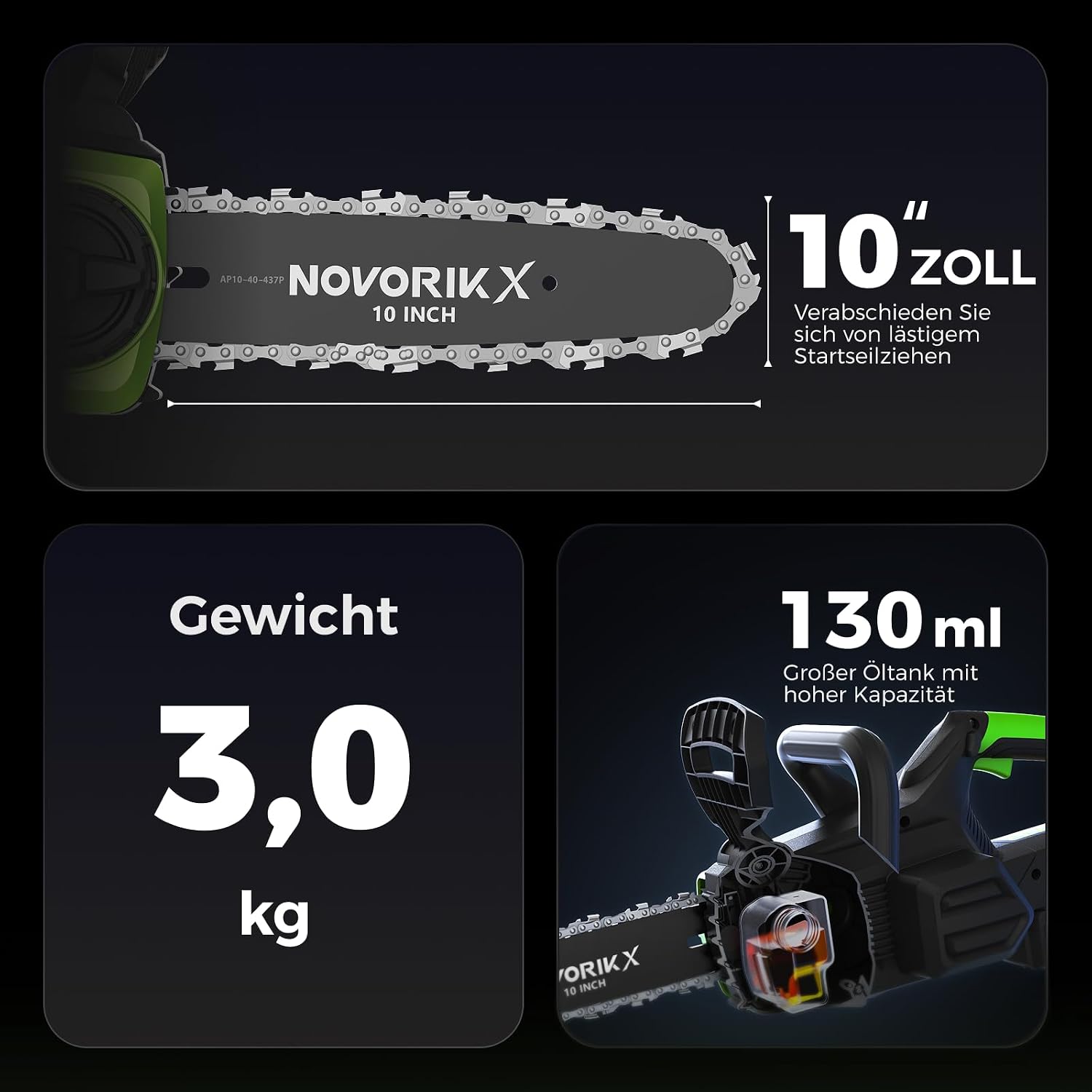 NovorikX 20V Akku-Kettensäge 4,0-Ah-Akku mit Ladegerät,25 cm Schwert 2 NovorikX 20V Akku-Kettensäge 4,0-Ah-Akku mit Ladegerät,25 cm Schwert – Bild 2