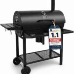 [ Test SEHR GUT, Note 1.1 *] THE BLACK BEAST Holzkohlegrill Grillwagen - Kohlegrill BBQ Smoker mit Deckel, Thermometer, Schornstein, 3-tlg. Grillrost, Warmhalterost, Aschebehälter und Rädern
