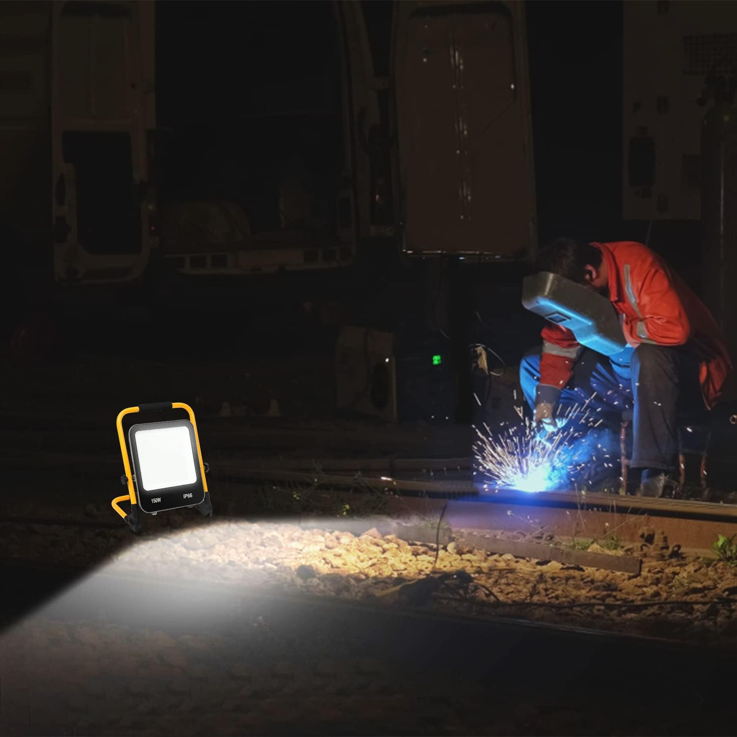 Ikodm LED Baustrahler Arbeitsleuchte, 150W Baustellen Strahler inkl. Faltbarer Standgestell und 3M Netzkabel, Baulampe 13000LM 6000K Kaltweiß IP66 Wasserdicht für Innen Außen (mit Stecker) 3 Ikodm LED Baustrahler Arbeitsleuchte, 150W Baustellen Strahler inkl. Faltbarer Standgestell und 3M Netzkabel, Baulampe 13000LM 6000K Kaltweiß IP66 Wasserdicht für Innen Außen (mit Stecker) – Bild 3