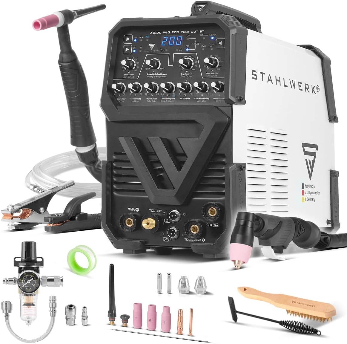 STAHLWERK Schutzgasschweißgerät 3-in-1 AC/DC WIG 200 Puls CUT ST bis 200 A 1 STAHLWERK Schutzgasschweißgerät 3-in-1 AC/DC WIG 200 Puls CUT ST bis 200 A