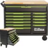 TRUTZHOLM Werkstattwagen Star XL 12 Schubladen unbestück Hartholz-Arbeitsplatte schwarz/grün 103 x 112 cm mit Feststellbremsen, abschließbar 7 61jDjAdghL. AC SL1500