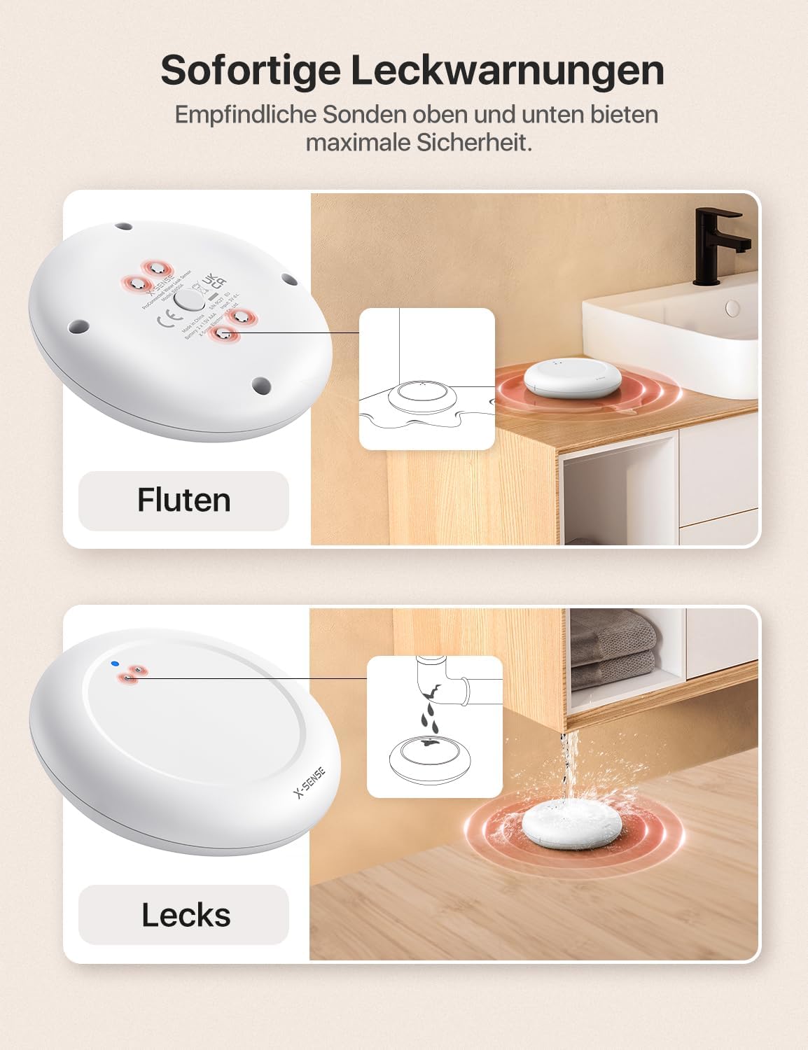 X-Sense Smarter Wassermelder, WLAN wasserdicht nach IP67, SWS0A, 2 Stück 2 X-Sense Smarter Wassermelder, WLAN wasserdicht nach IP67, SWS0A, 2 Stück – Bild 2
