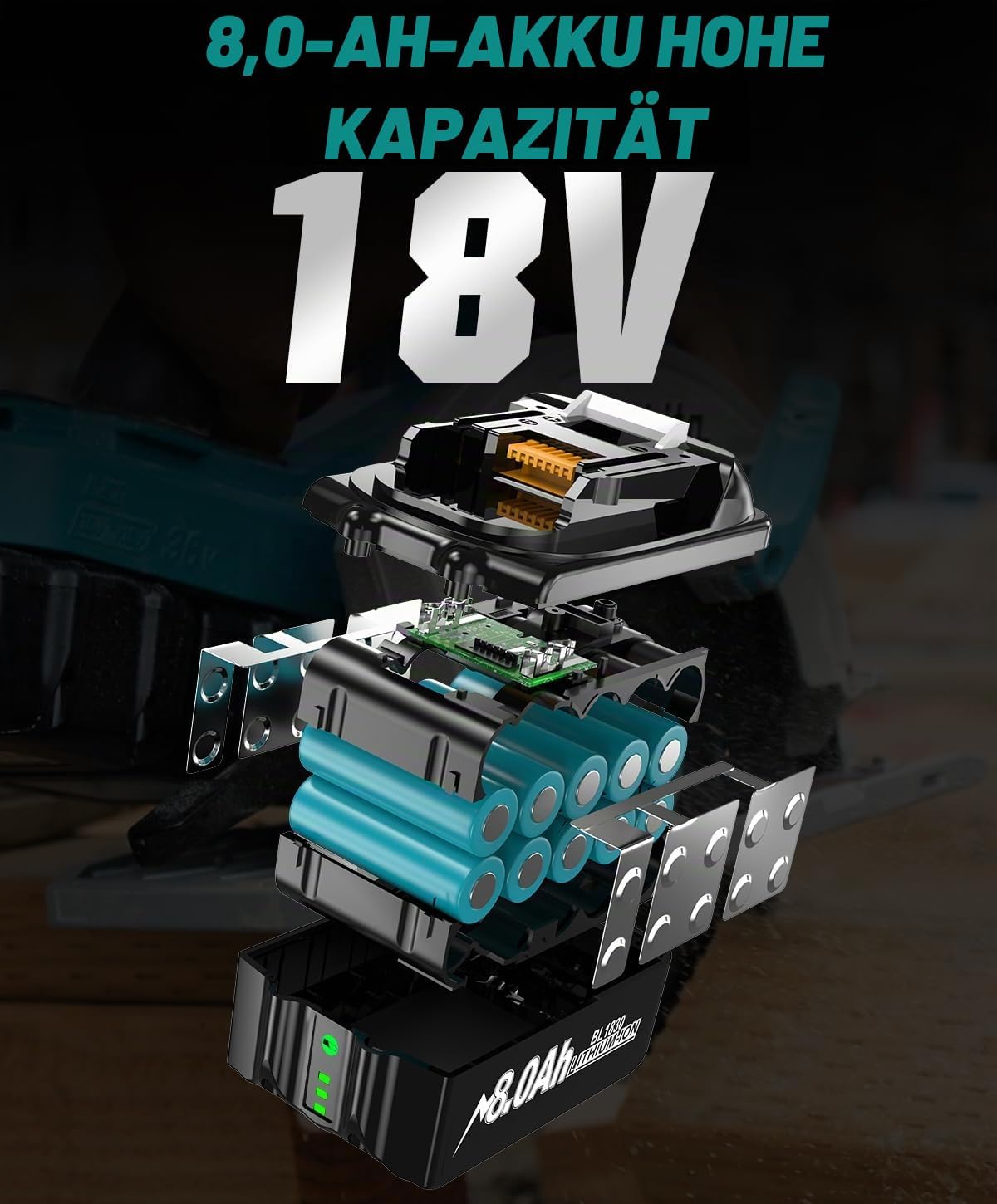 2 X 18V 8.0Ah/8000mAh Li-ion Battery BL1830 Ersatzakku für Makita Akku 18V 2 2 X 18V 8.0Ah/8000mAh Li-ion Battery BL1830 Ersatzakku für Makita Akku 18V – Bild 2