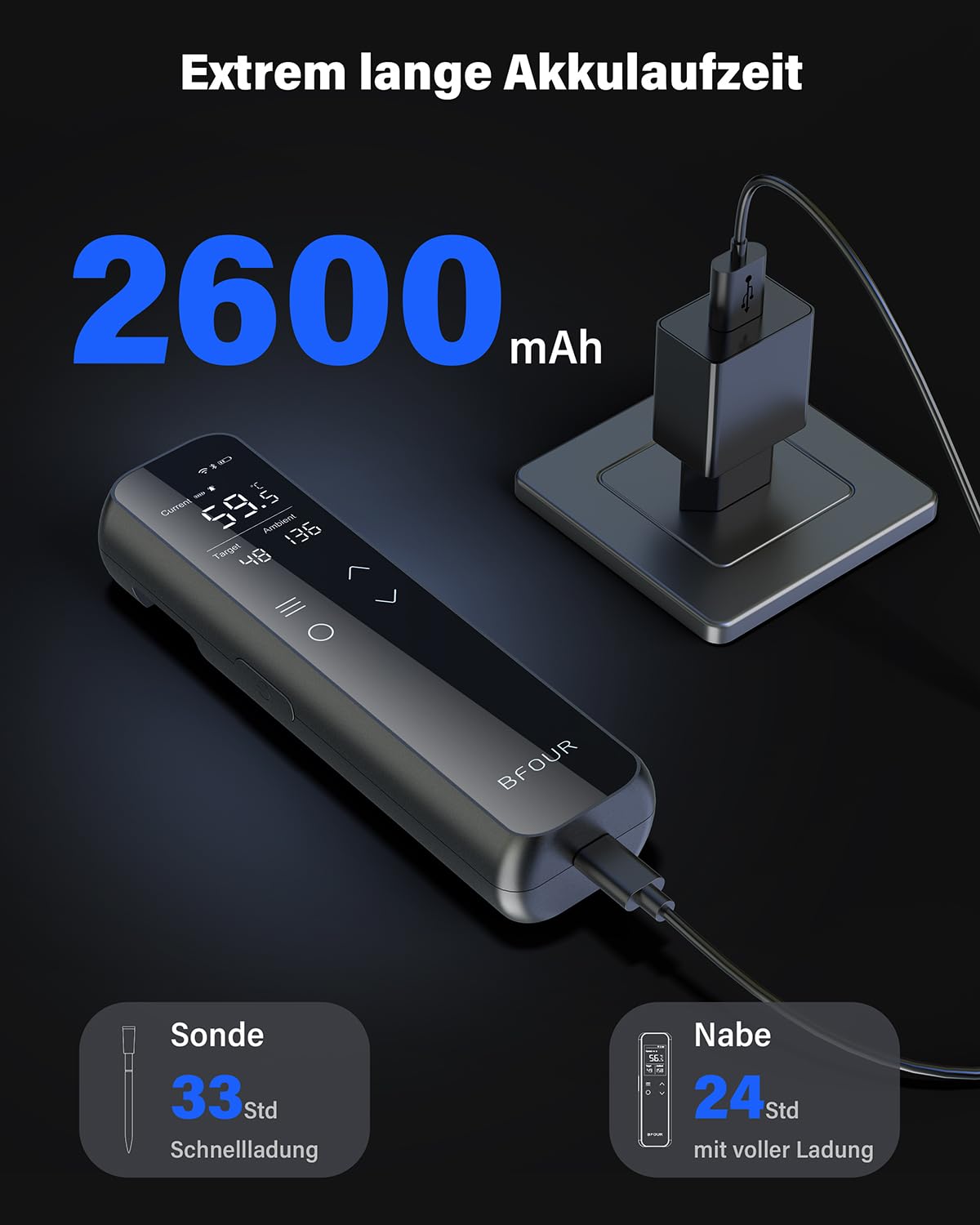 BFOUR WiFi Bluetooth Grillthermometer,Fleischthermometer mit 6 Sensoren,2600mAh Akku,IP67 Wasserdicht,App-Steuerung,Bratenthermometer Für Smoker, Grill, Ofen & Küche 5 BFOUR WiFi Bluetooth Grillthermometer,Fleischthermometer mit 6 Sensoren,2600mAh Akku,IP67 Wasserdicht,App-Steuerung,Bratenthermometer Für Smoker, Grill, Ofen & Küche – Bild 5