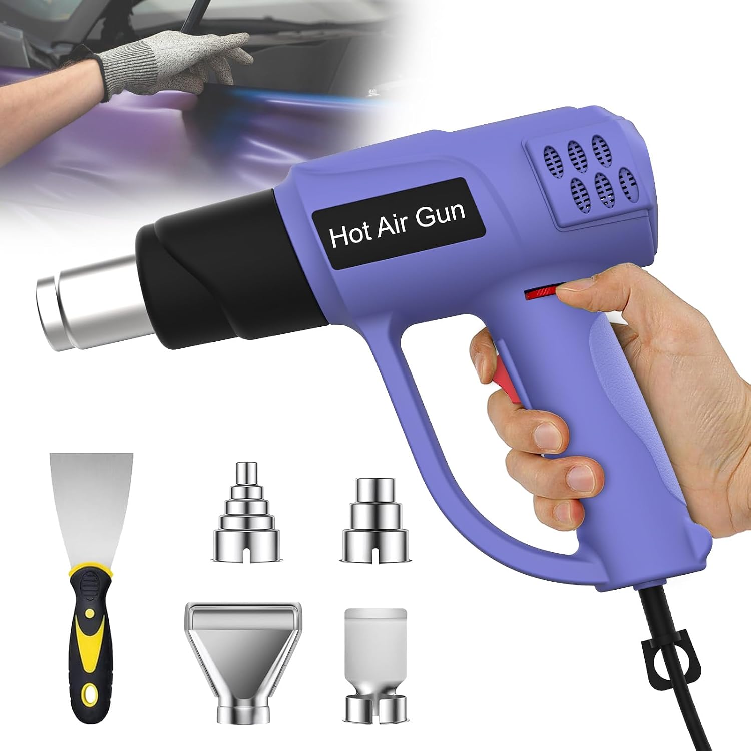 Heißluftfön mit Schnellaufheizung, stufenlos 60-600°C, Heissluftpistole mit 2 Luftstromstufen & Überhitzungsschutz, 1600W Heißluftfön mit 5 Zubehör für DIY, Schrumpfschläuche 1 Heißluftfön mit Schnellaufheizung, stufenlos 60-600°C, Heissluftpistole mit 2 Luftstromstufen & Überhitzungsschutz, 1600W Heißluftfön mit 5 Zubehör für DIY, Schrumpfschläuche