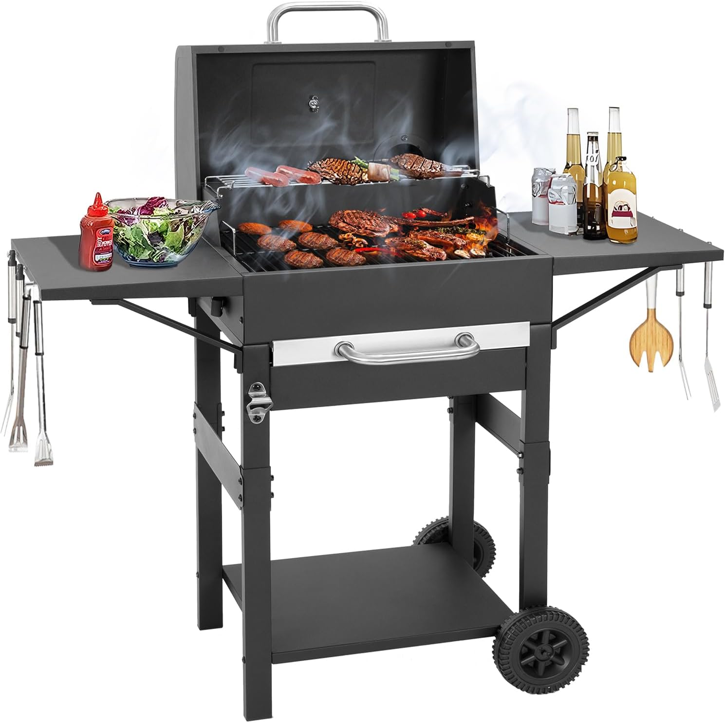 Holzkohlegrill mit Deckel Grill für Outdoor Garten, Camping BBQ & Smoker 1 Holzkohlegrill mit Deckel Grill für Outdoor Garten, Camping BBQ & Smoker