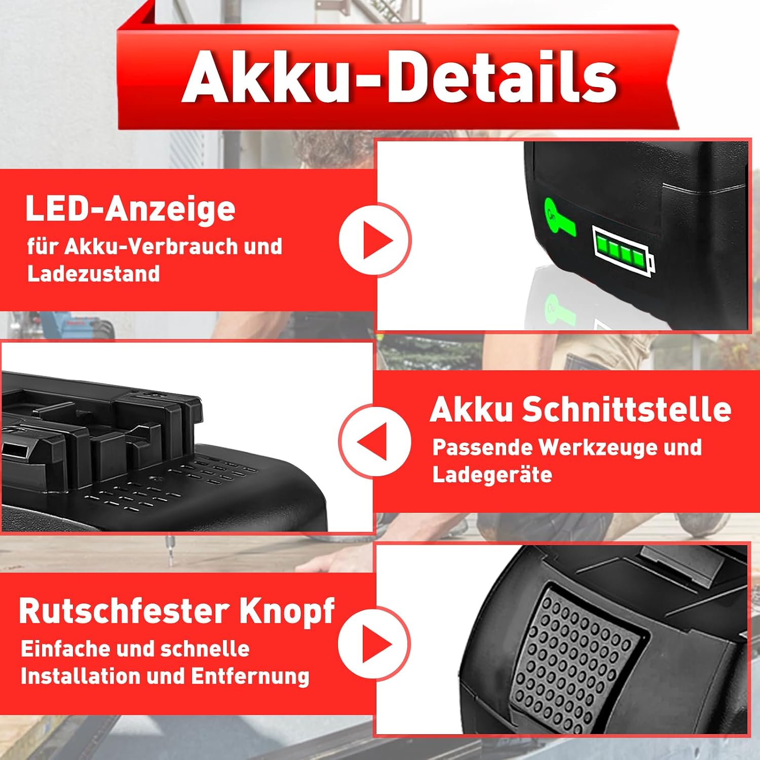 5X 8.0Ah Li-Ion Ersatzakku für Bosch Akku 18V GBA mit LED Indikator 3 5X 8.0Ah Li-Ion Ersatzakku für Bosch Akku 18V GBA mit LED Indikator – Bild 3
