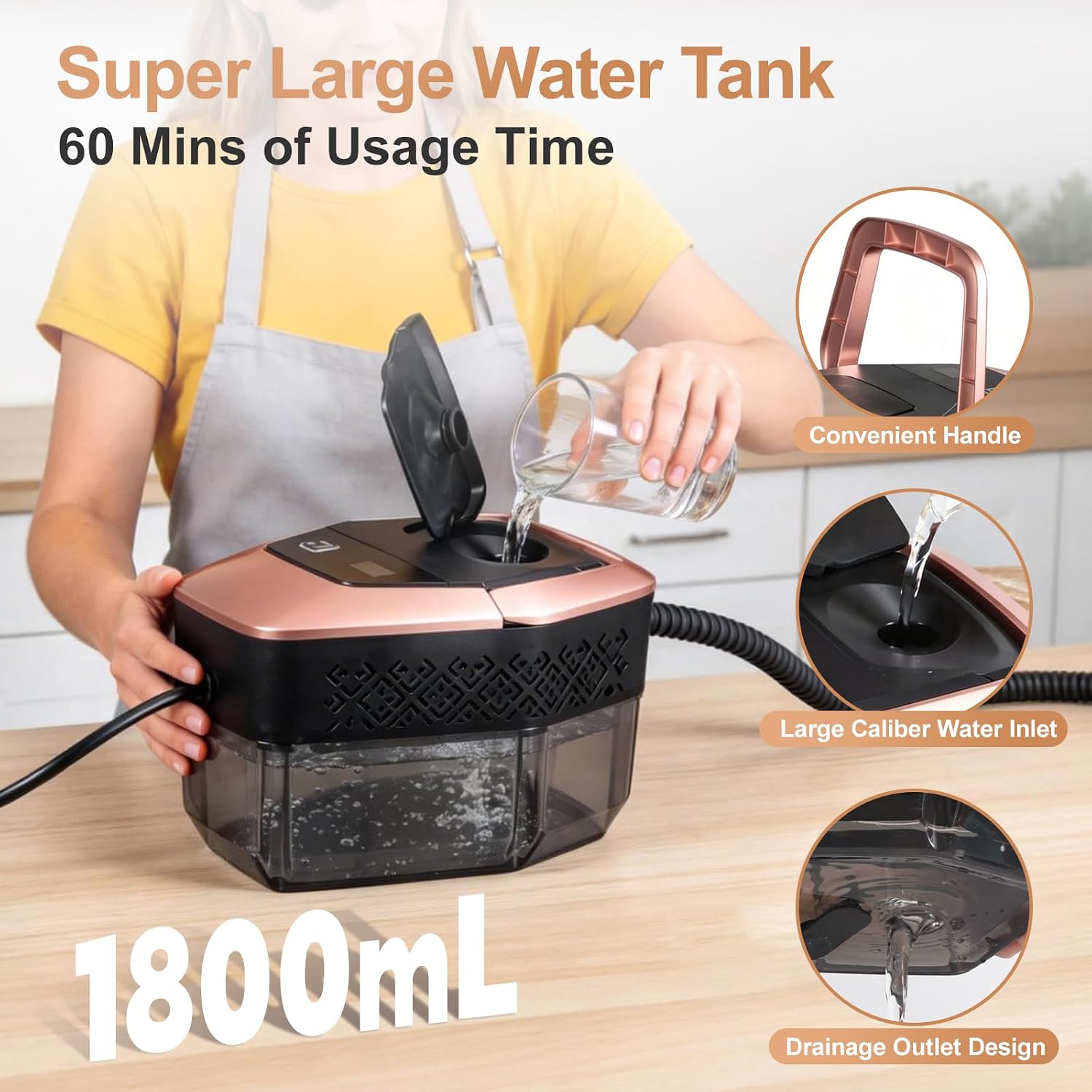 Dampfreiniger, Dampfreiniger handgerät, 1500 W, Handdampfreiniger, schnelles Aufheizen in 15 Sekunden, 1,8 l Wassertank, mit 12 Zubehörteilen für Autos, Roségold (halten Sie 3S bis zum Start) 3 Dampfreiniger, Dampfreiniger handgerät, 1500 W, Handdampfreiniger, schnelles Aufheizen in 15 Sekunden, 1,8 l Wassertank, mit 12 Zubehörteilen für Autos, Roségold (halten Sie 3S bis zum Start) – Bild 3