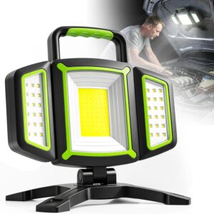 SideKing Akku Baustrahler 3000LM, Akku Strahler 4400mAh, 360° Drehbarer Magnetfuß, Faltbare IP65 Wasserdicht, Arbeitsleuchte LED Akku für Werkstatt, Baustelle, Auto-Reparatur, Camping