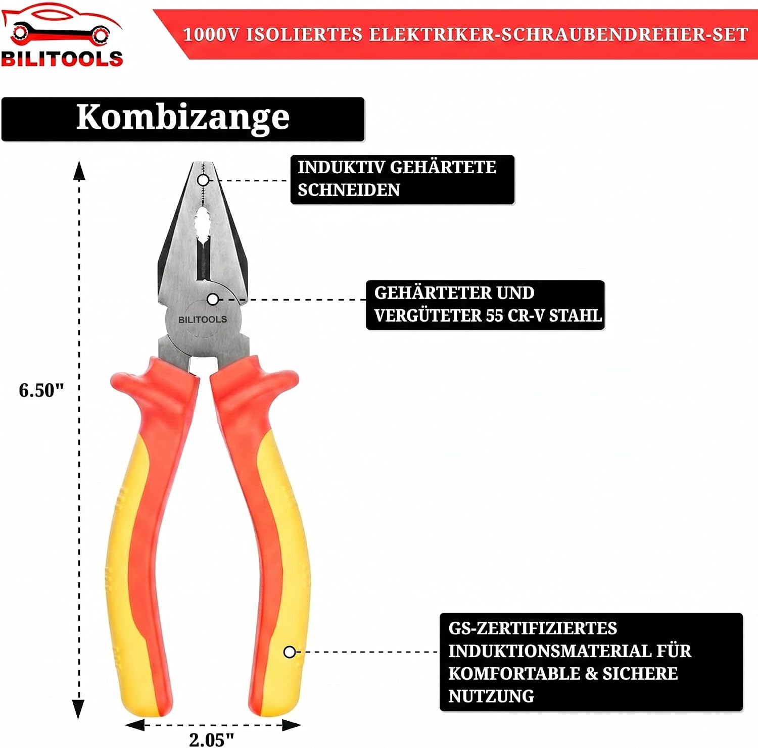 BILITOOLS Elektriker Schraubendreher Zangen Set 7-tlg 1000V Isoliert VDE 4 BILITOOLS Elektriker Schraubendreher Zangen Set 7-tlg 1000V Isoliert VDE – Bild 4