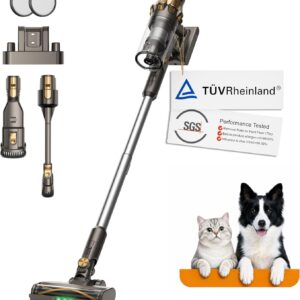 HP20 Akku Staubsauger, 180 AW, TÜV-getestet, grünes LED-Licht, AI-Stauberkennung, Staubsauger kabellos, für Tierhaare, Teppiche, Hartböden & Fugen
