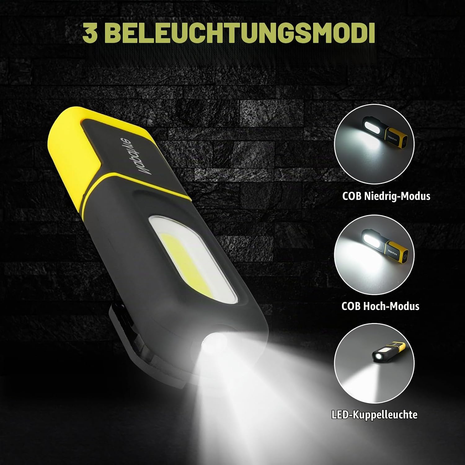 Arbeitsleuchte LED Akku, 800LM Werkstattlampe mit Haken und Magnetfuß, 360° Drehbare 3 Lichtmodi Taschenlampe Werkstatt Handlampe für Auto Reparatur Camping Notfall (2 Stück) 3 Arbeitsleuchte LED Akku, 800LM Werkstattlampe mit Haken und Magnetfuß, 360° Drehbare 3 Lichtmodi Taschenlampe Werkstatt Handlampe für Auto Reparatur Camping Notfall (2 Stück) – Bild 3
