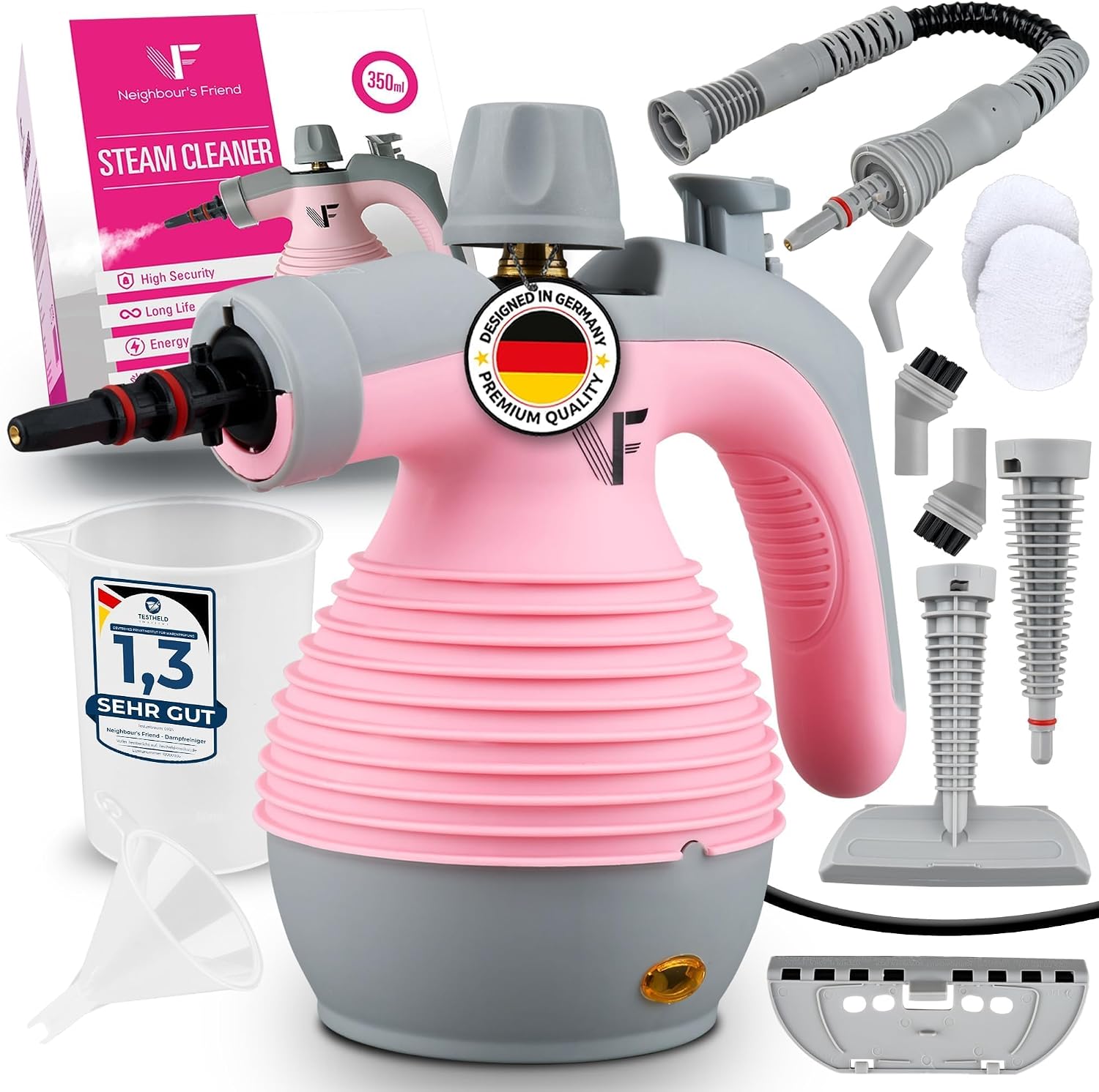 Neighbour's Friend® Handdampfreiniger in Rosa – Leistungsstarkes Dampfreiniger Handgerät I Dampfente mit 350ml Tank, Dampfregulierung & Aufsätzen für Haushalt, Fenster, Polstermöbel & mehr 1 Neighbour's Friend® Handdampfreiniger in Rosa – Leistungsstarkes Dampfreiniger Handgerät I Dampfente mit 350ml Tank, Dampfregulierung & Aufsätzen für Haushalt, Fenster, Polstermöbel & mehr