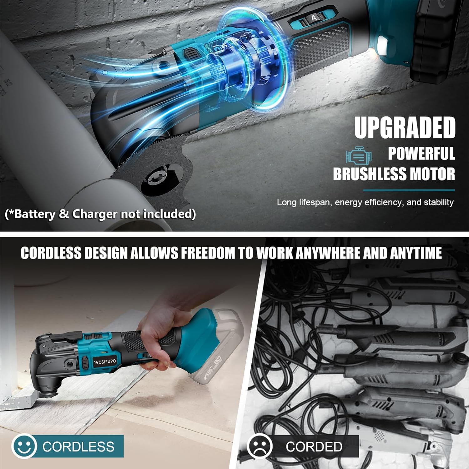 Multifunktionswerkzeug akku für Makita 18V Akku (Ohne Akku), Oszillationswerkzeug Akku mit 30 Zubehör, 20500 OPM 6 Einstellbare Geschwindigkeiten Multitool zum Entfernen, Schaben, Schneiden 3 Multifunktionswerkzeug akku für Makita 18V Akku (Ohne Akku), Oszillationswerkzeug Akku mit 30 Zubehör, 20500 OPM 6 Einstellbare Geschwindigkeiten Multitool zum Entfernen, Schaben, Schneiden – Bild 3