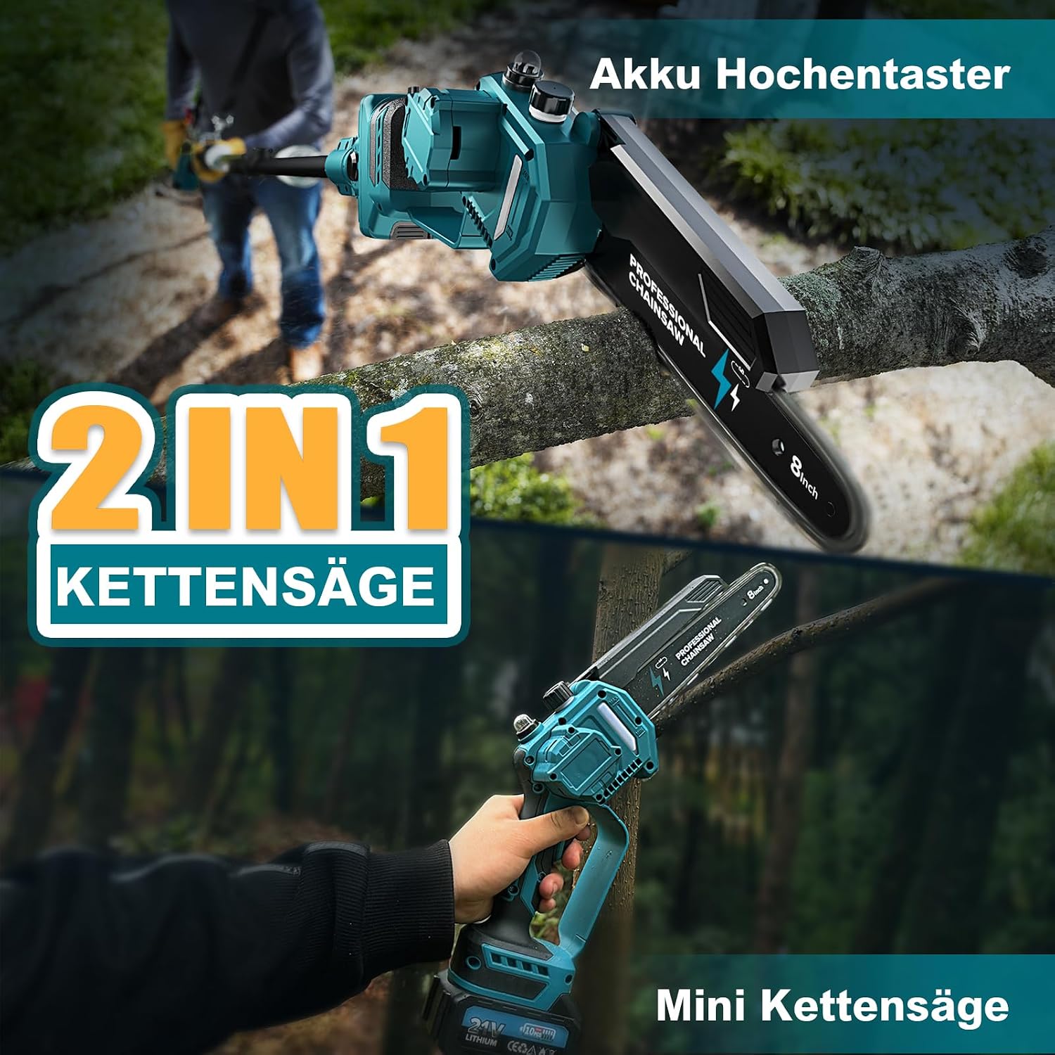 2-in-1 Mini Kettensäge 8 Zoll mit Teleskopstange, 1200W Bürstenlose Teleskop Kettensäge mit 2 Akku, 50ml Öltank, Arbeitsreichweite 4M 2 2-in-1 Mini Kettensäge 8 Zoll mit Teleskopstange, 1200W Bürstenlose Teleskop Kettensäge mit 2 Akku, 50ml Öltank, Arbeitsreichweite 4M – Bild 2