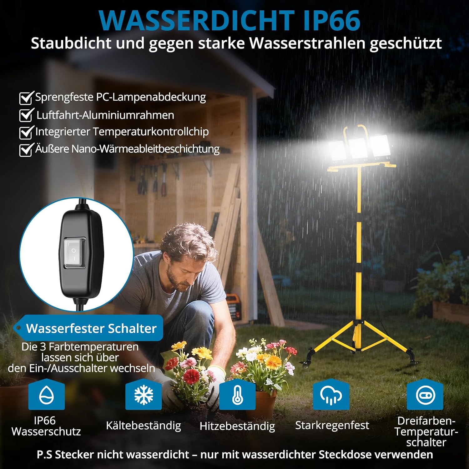 AUTOUTLET Baustrahler LED mit Rollstativ 300W, 3000K/5000K/6500K & 5M Kabel 3 AUTOUTLET Baustrahler LED mit Rollstativ 300W, 3000K/5000K/6500K & 5M Kabel – Bild 3