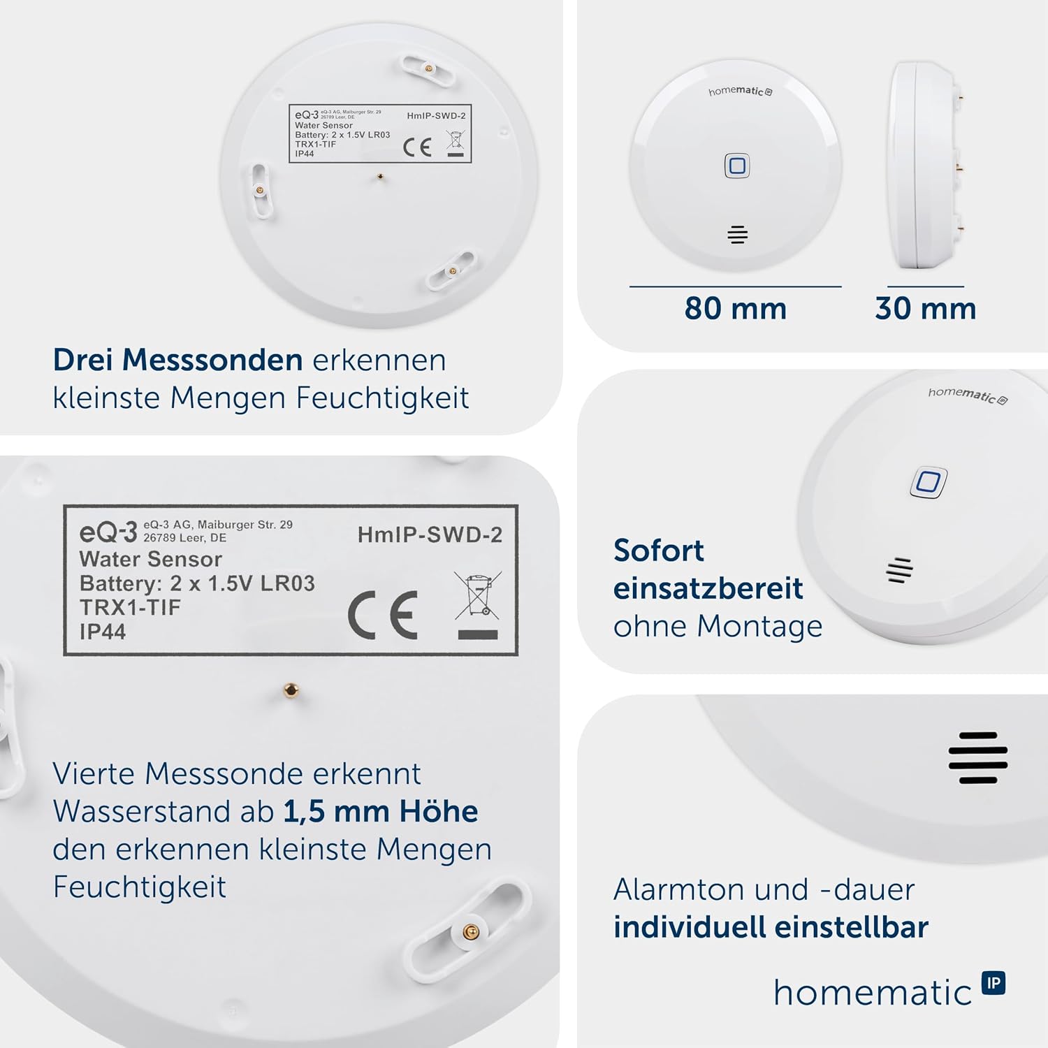 Homematic IP Smart Home Wassersensor, Wassermelder für zuverlässige Alarmierung per Sirene und Push-Benachrichtigung in der Smartphone-App bei Feuchtigkeit und Wasser (Single) 3 Homematic IP Smart Home Wassersensor, Wassermelder für zuverlässige Alarmierung per Sirene und Push-Benachrichtigung in der Smartphone-App bei Feuchtigkeit und Wasser (Single) – Bild 3