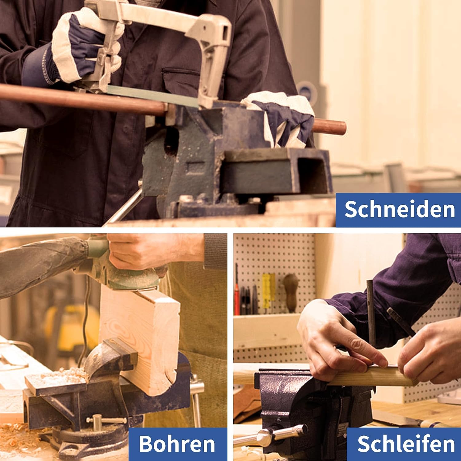 HYCHIKA Schraubstock 360° Drehbar, 125 mm Spannweite, Hochwertige Stahlbacken, Gusseisen Tischschraubstock, Handschraubstöcke klemmbar für Holzbearbeitung Metallbearbeitung Bohren 3 HYCHIKA Schraubstock 360° Drehbar, 125 mm Spannweite, Hochwertige Stahlbacken, Gusseisen Tischschraubstock, Handschraubstöcke klemmbar für Holzbearbeitung Metallbearbeitung Bohren – Bild 3