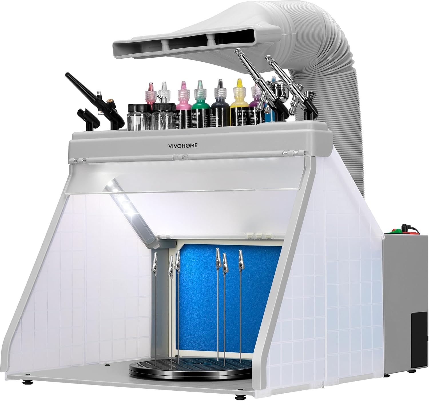 VIVOHOME Airbrush Absauganlage mit 3 LED, Spritzpistolen Ständer, Grau 1 VIVOHOME Airbrush Absauganlage mit 3 LED, Spritzpistolen Ständer, Grau