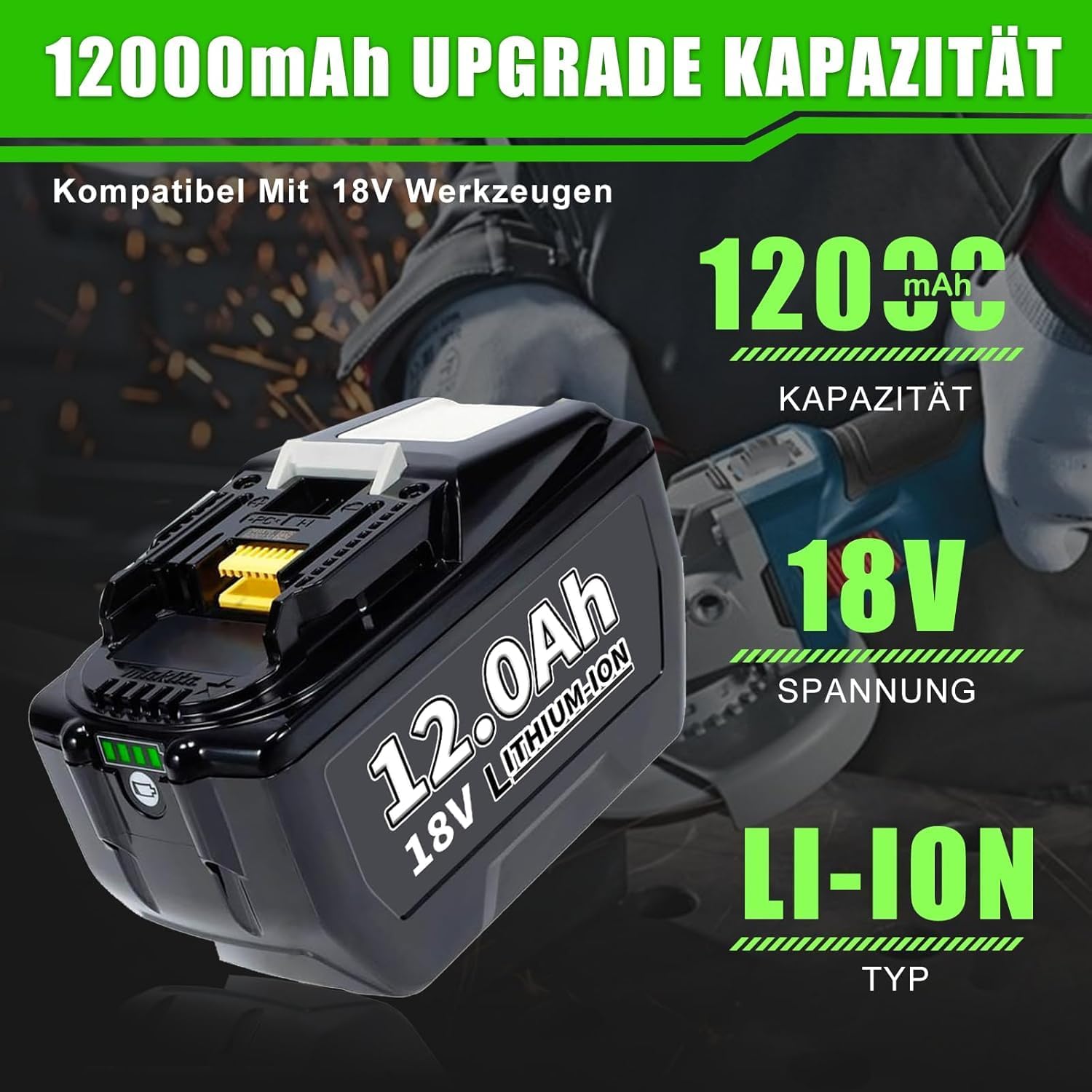 12000mAh Ersatzakku für Makita Akku 18v 12.0Ah Li-Ion Ersatzakku für Makita Akku BL1860 BL1840 BL1830 BL1860B BL1815 BL1835 BL1850B BL1845 BL1850 194205-3 LXT-400 mit LED 4 12000mAh Ersatzakku für Makita Akku 18v 12.0Ah Li-Ion Ersatzakku für Makita Akku BL1860 BL1840 BL1830 BL1860B BL1815 BL1835 BL1850B BL1845 BL1850 194205-3 LXT-400 mit LED – Bild 4