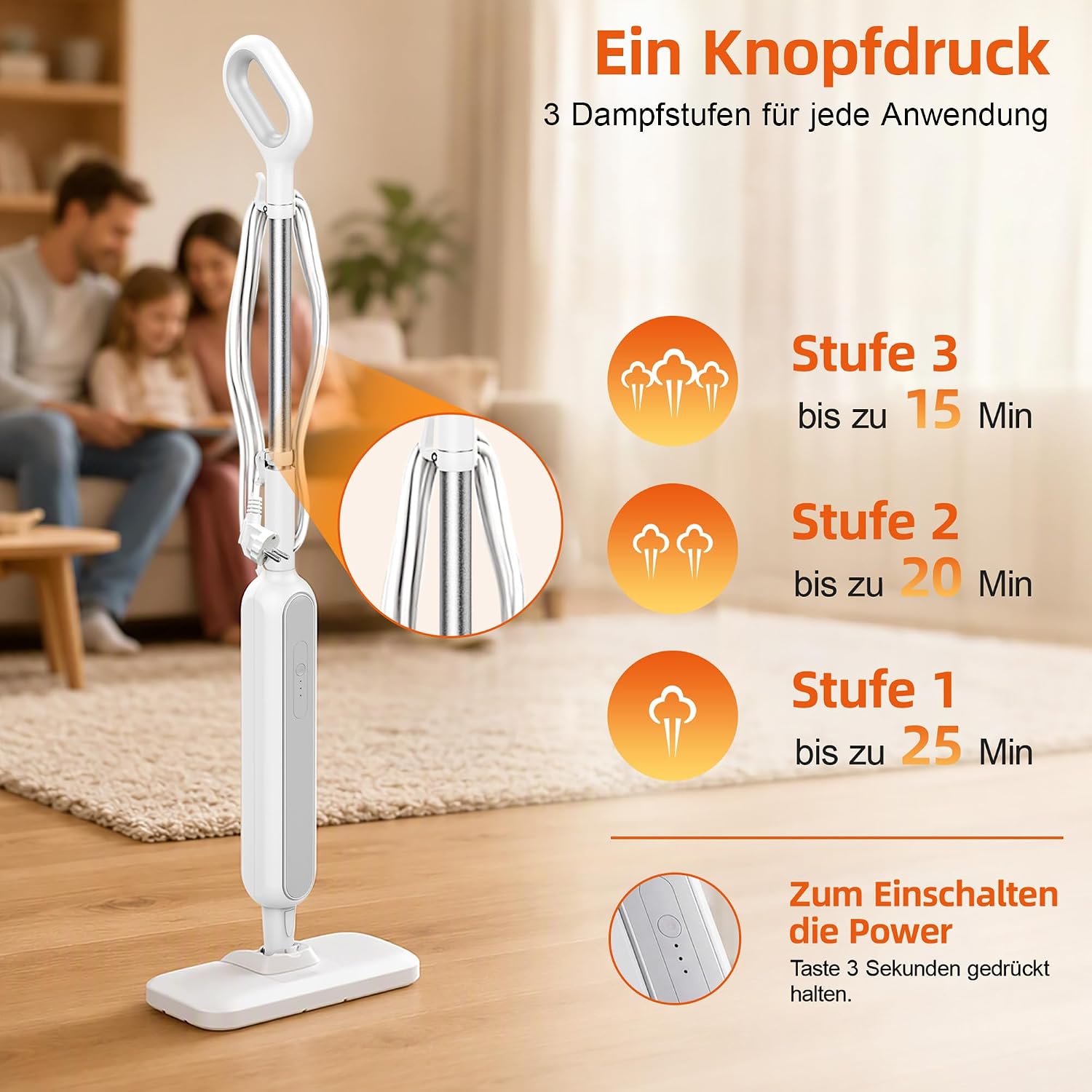Dampfreiniger 3500W, 9-in-1 Dampfreiniger Handgerät, 99,99% Keimabtötung, ohne Chemikalien, 15 Sek Aufheizzeit, 275 ml Tank, 3-stufige Temperaturregelung, für Böden, Teppiche, Fliesen und Grill 5 Dampfreiniger 3500W, 9-in-1 Dampfreiniger Handgerät, 99,99% Keimabtötung, ohne Chemikalien, 15 Sek Aufheizzeit, 275 ml Tank, 3-stufige Temperaturregelung, für Böden, Teppiche, Fliesen und Grill – Bild 5