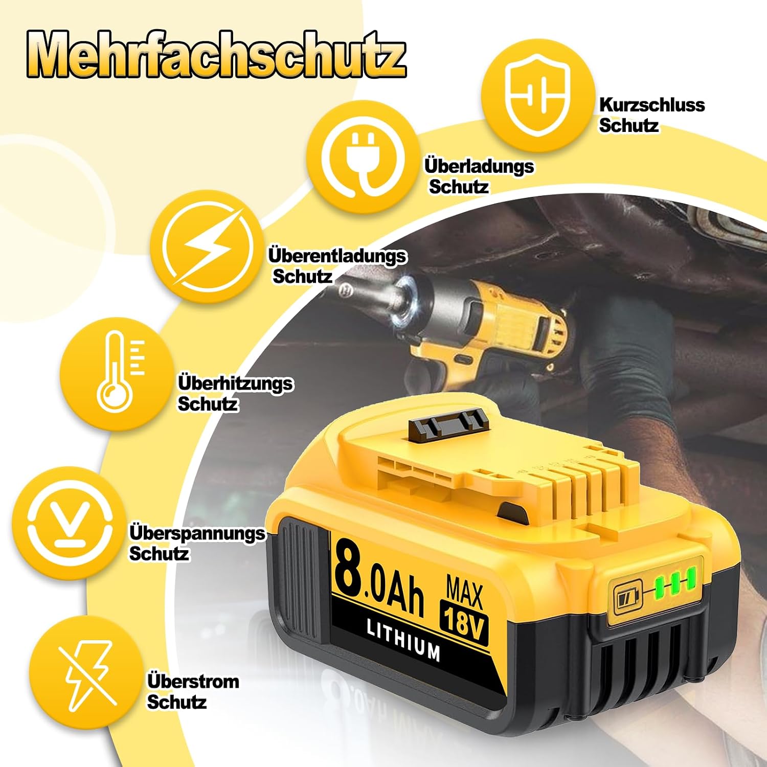 Cafonil 4X 8.0Ah Li-Ion Ersatzakku für Dewalt 18V Akku DCB184 4 Cafonil 4X 8.0Ah Li-Ion Ersatzakku für Dewalt 18V Akku DCB184 – Bild 4
