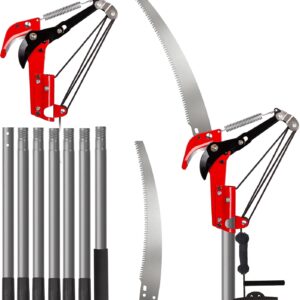 Walensee Teleskop-Baumschere 2-in-1 mit Astsäge, 3 M ausziehbare Stange, Baumschneider mit Stahlklinge und Astschneider, leichte, hochfeste Griffe für einfache Garten- und Baumpflege, Rot